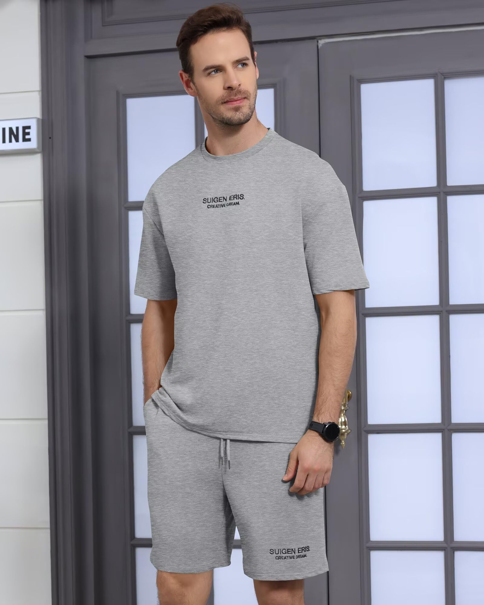 Men's 2 Piece Outfits Letter Drop Shoulder Tee Shirt Shorts Set