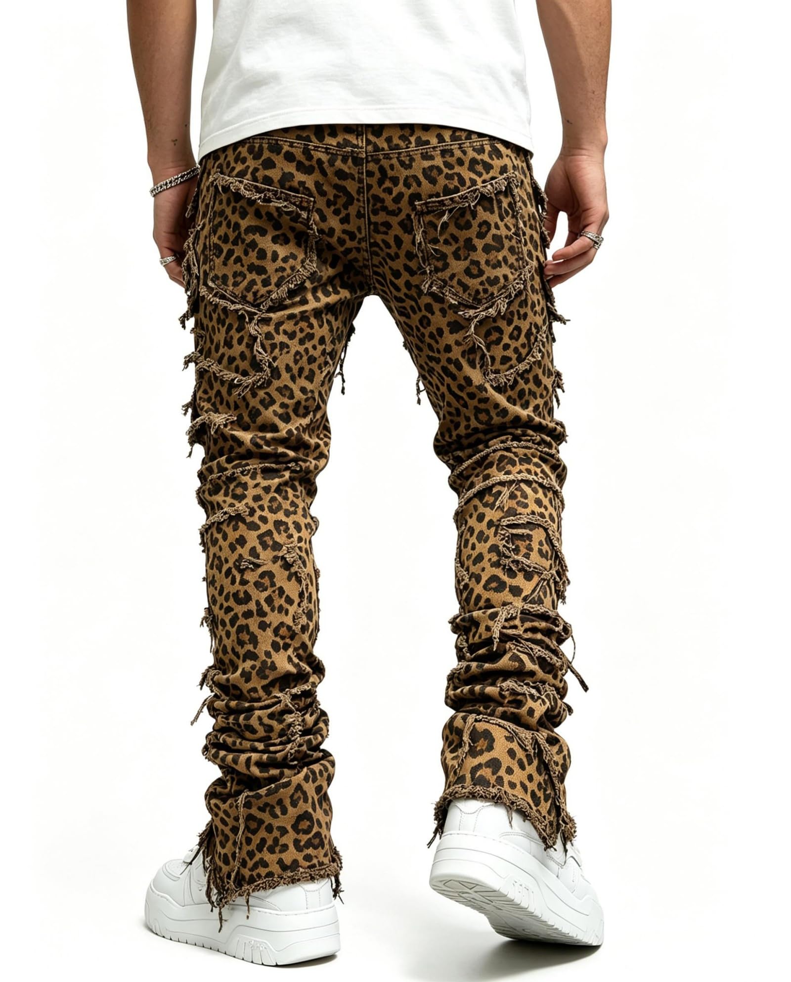 YEOU Men's Stacked Skinny Jeans - Y2K Harajuku Style Ripped Denim Pants with High Waist