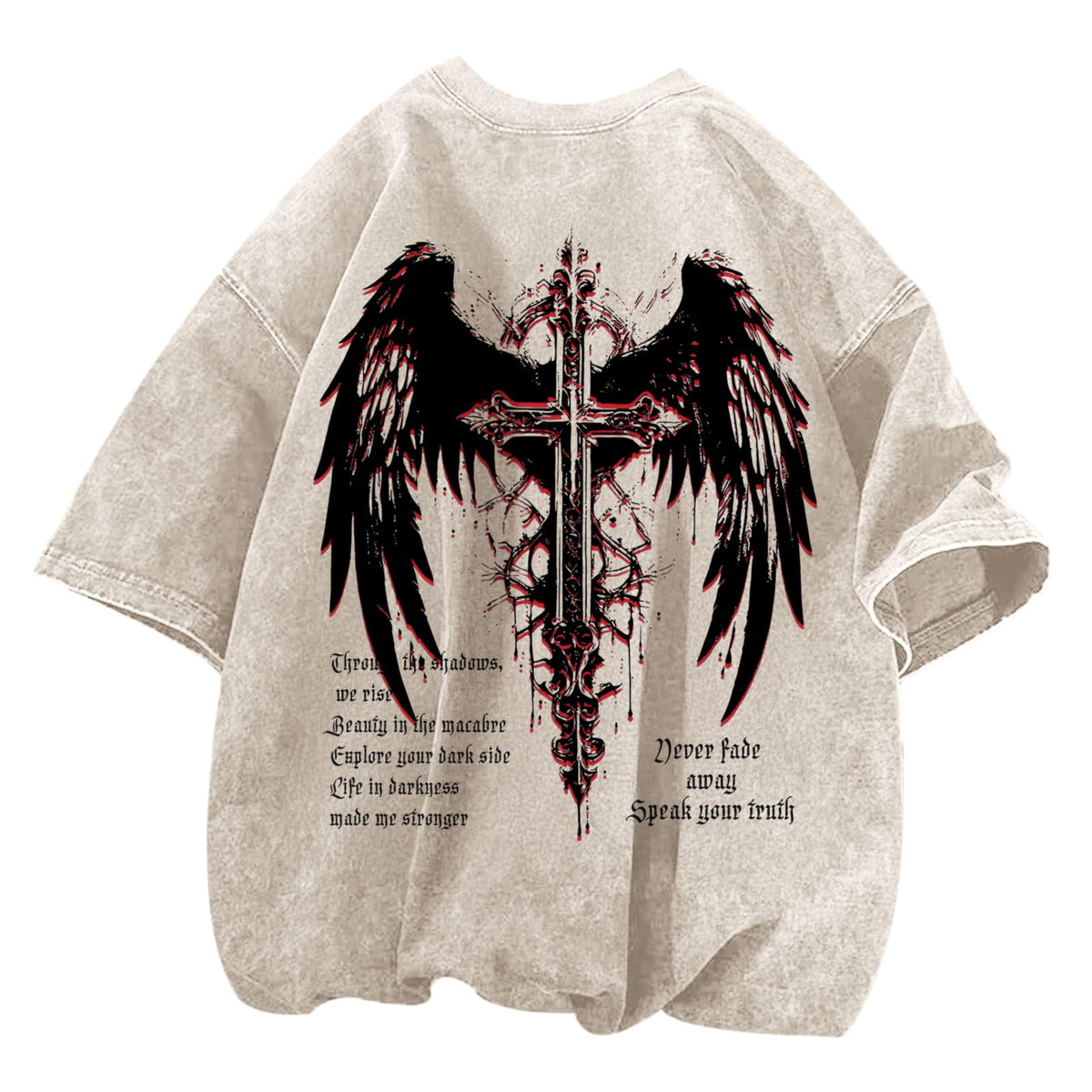 Vintage Goth Punk Shirts for Men Grunge Streetwear Oversized Tshirts Gothic Cross Y2k Graphic Tees Acid Wash T Shirt