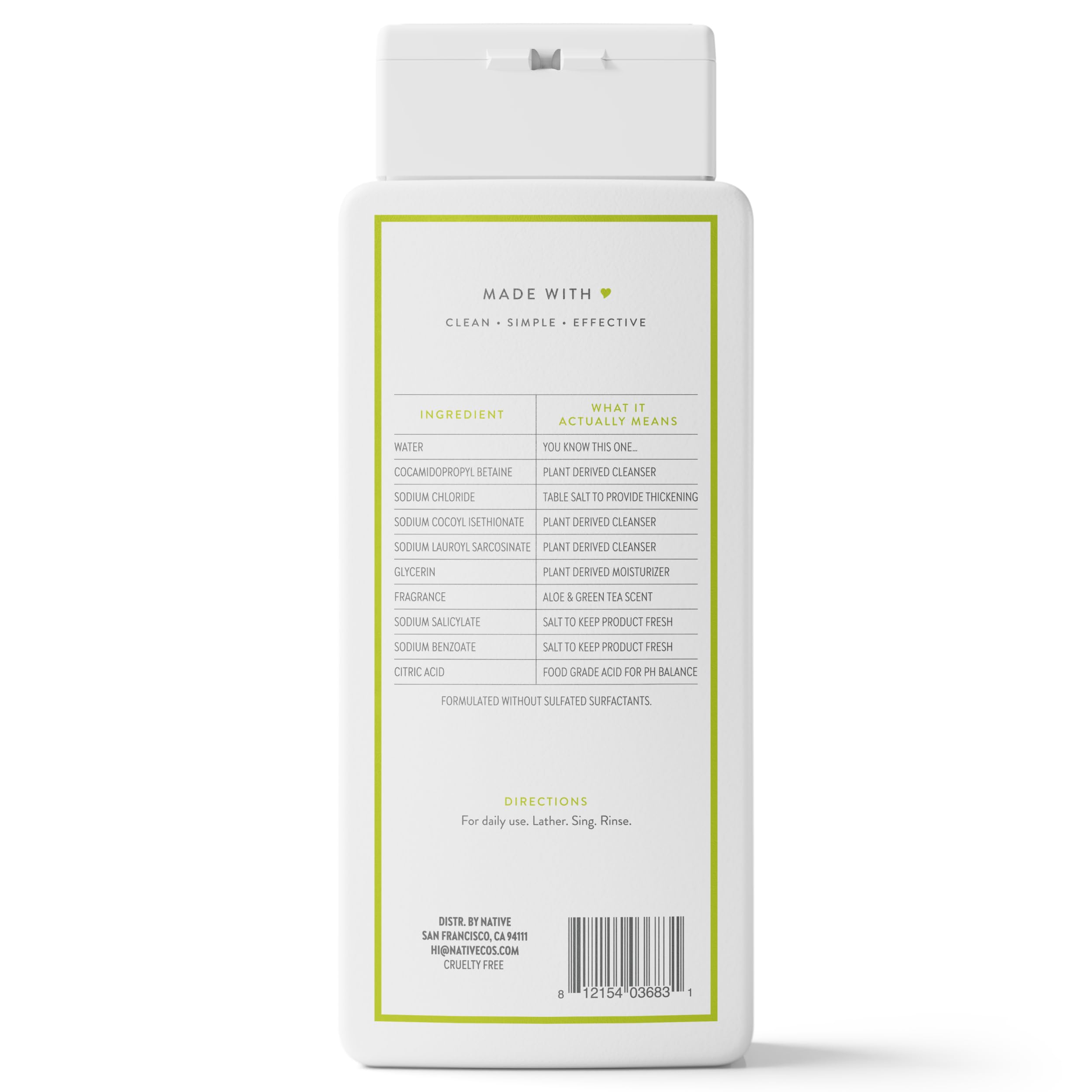 Native Clean Body Wash, Gentle & pH-balanced for Sensitive Skin, 24-Hr Freshness for Men & Women, Vegan & Cruelty-Free, Free of Sulfates, Parabens & Phthalates, Sea Salt & Cedar, 18 fl oz