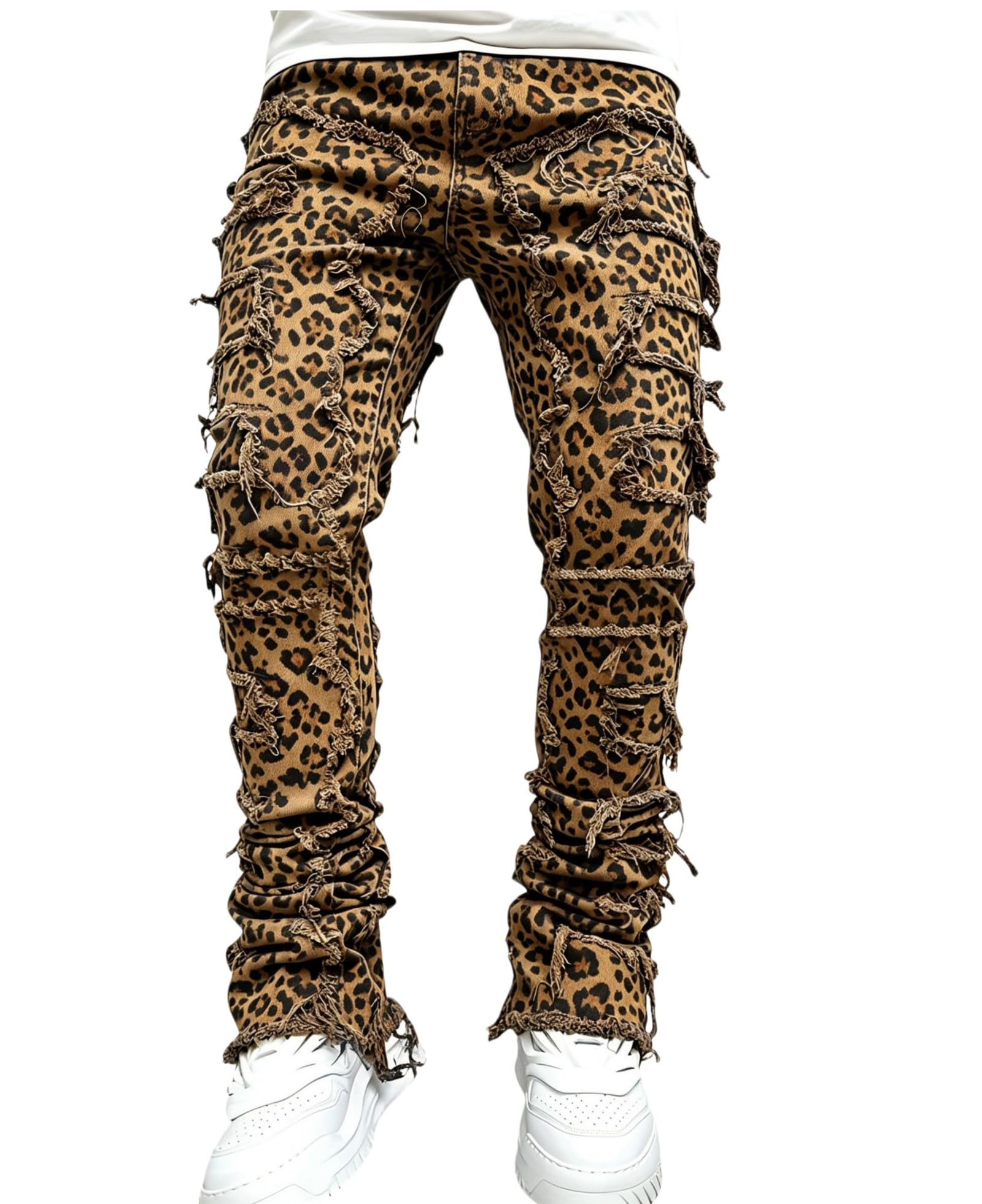 YEOU Men's Stacked Skinny Jeans - Y2K Harajuku Style Ripped Denim Pants with High Waist