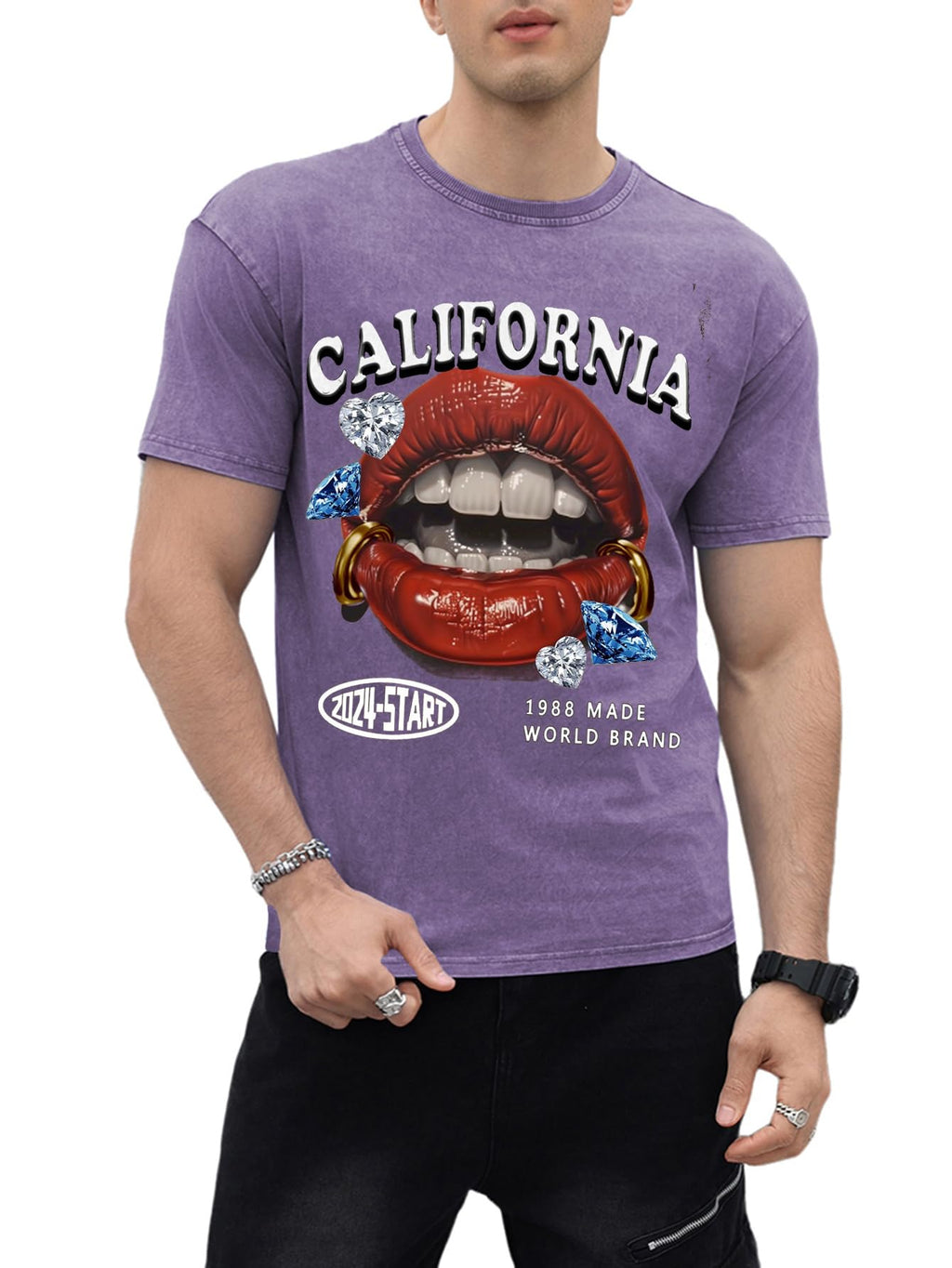 WDIRARA Men's Lip Graphic Tee Shirt Vintage Hip Hop Y2k Streetwear Top