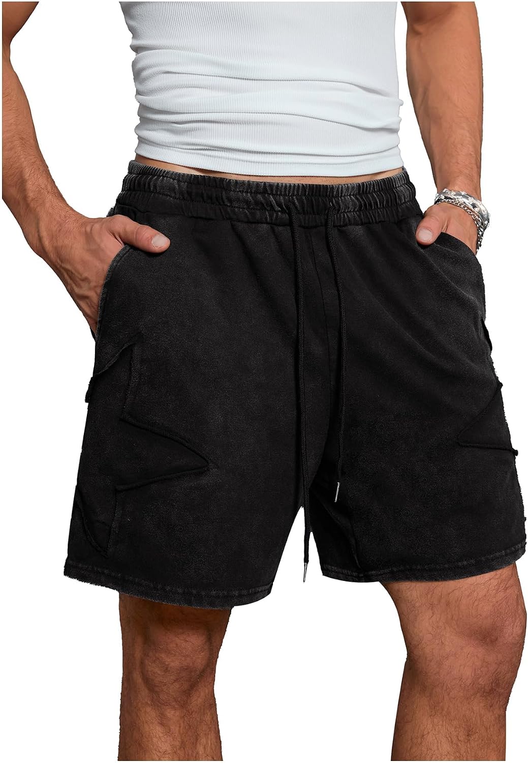 VIPWOLF Men's Star Graphic Y2k Shorts Distressed Track Shorts Streetwear