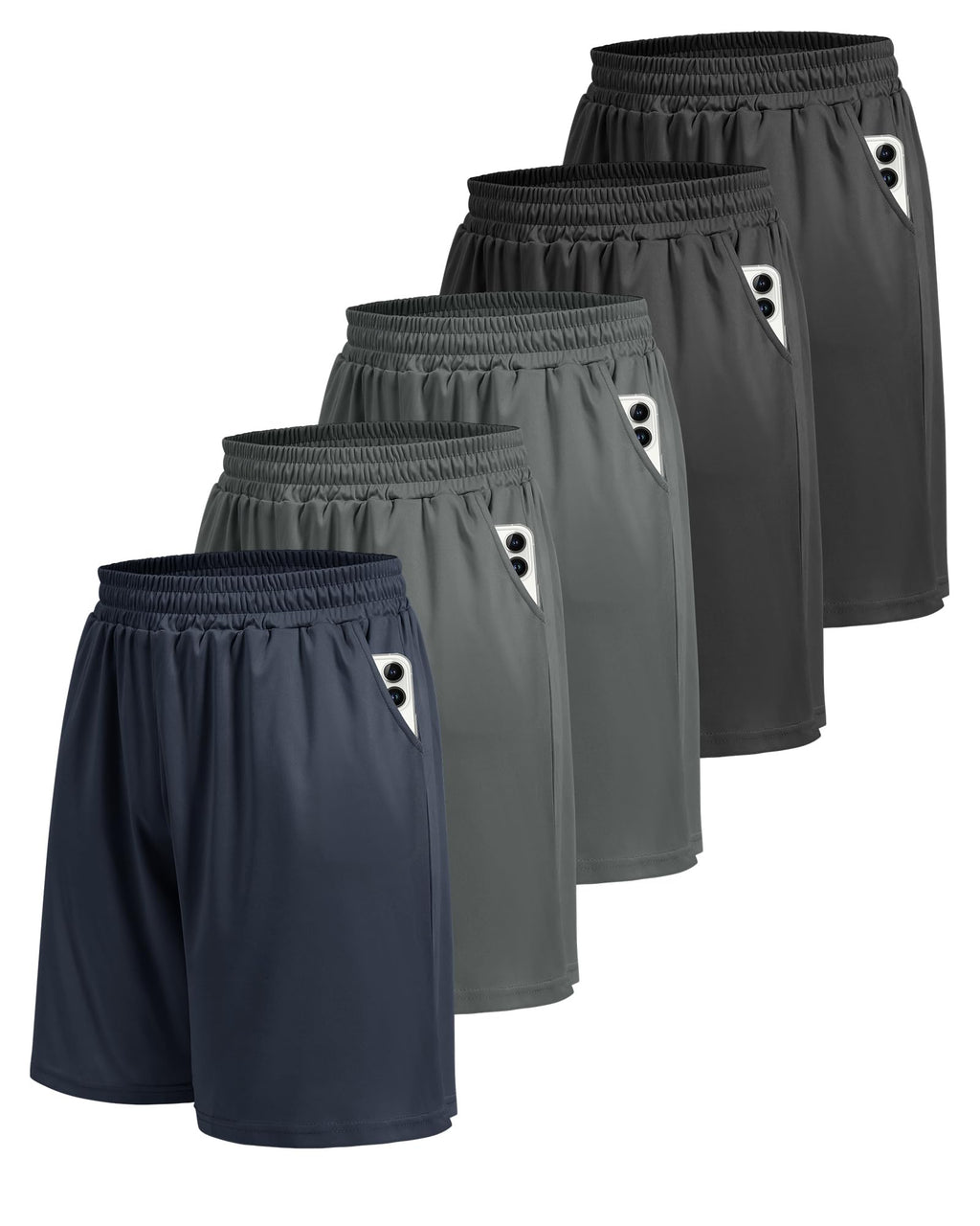 5 Pack Athletic Gym Mens Shorts - Workout Black Quick Dry Basketball Shorts