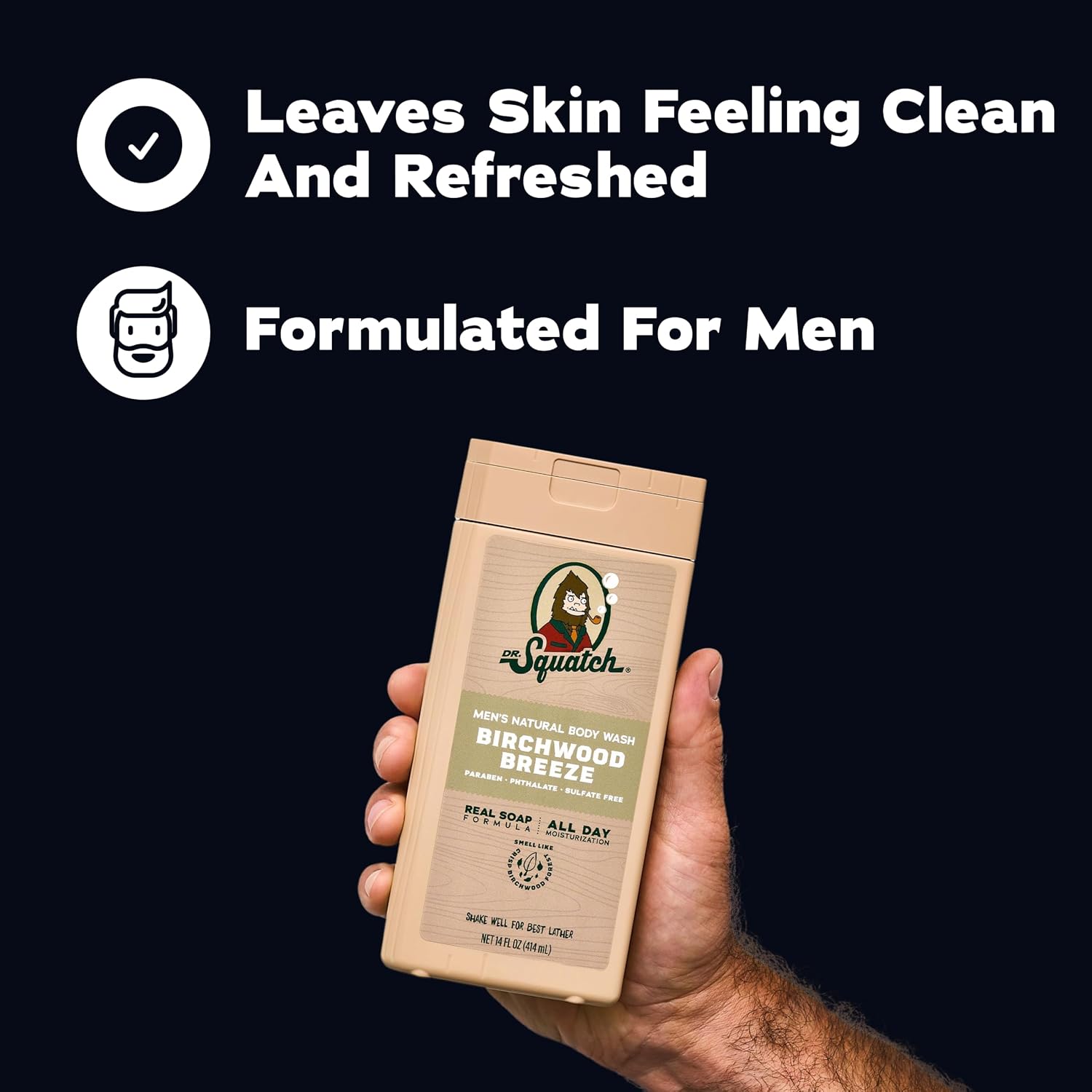 Dr. Squatch Natural Men's Body Wash Shower Gel - Cleansing, Nourishing, Long Lasting Scent, Moisturizing Body Wash for Men - Birchwood Breeze + Rainforest Rapids (14 oz, 2-Pack)