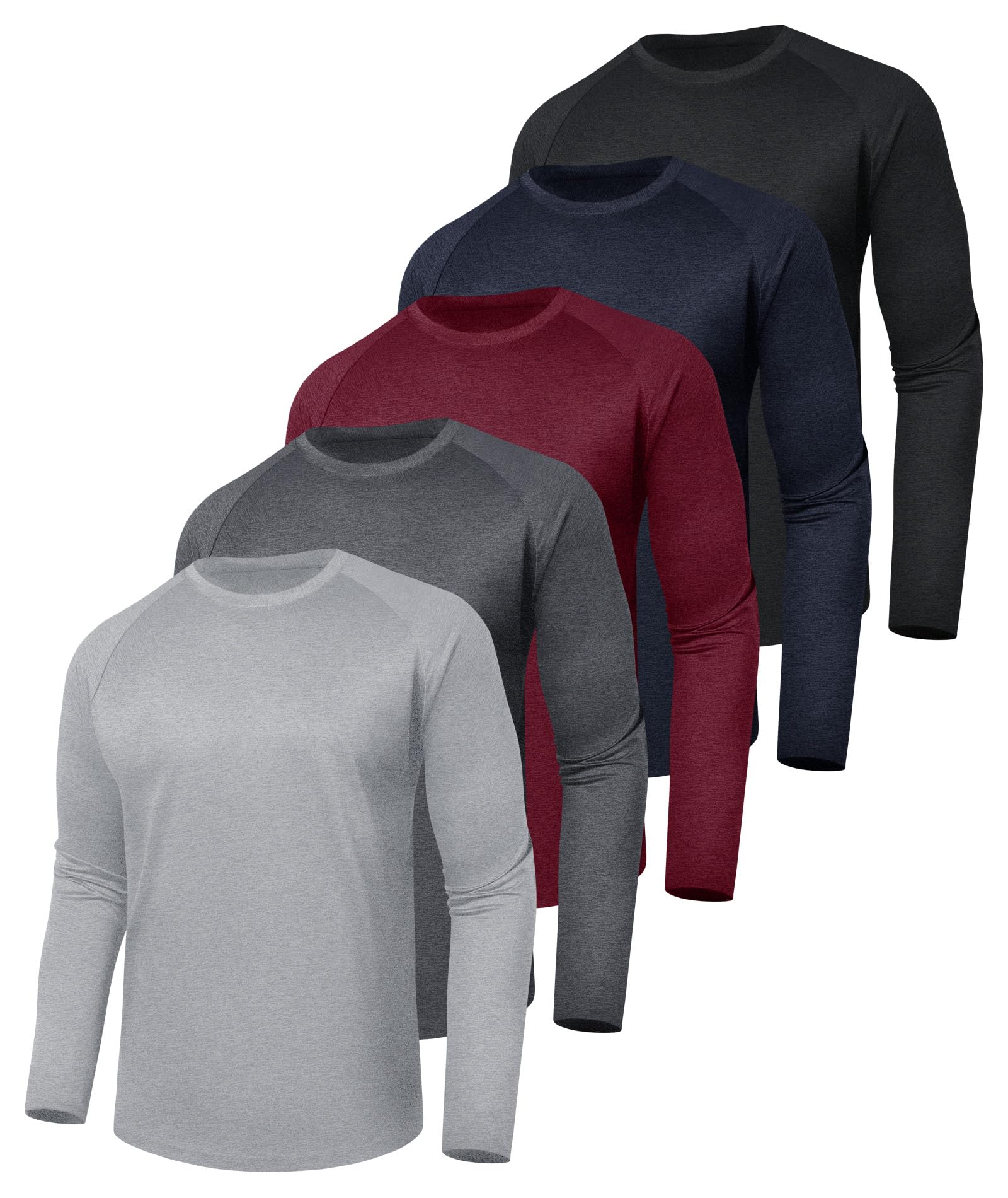 3 Pack Long Sleeve Shirts for Men - Quick Dry Moisture Wicking UV Sun Protection T-Shirts for Fishing Workout Athletic Gym