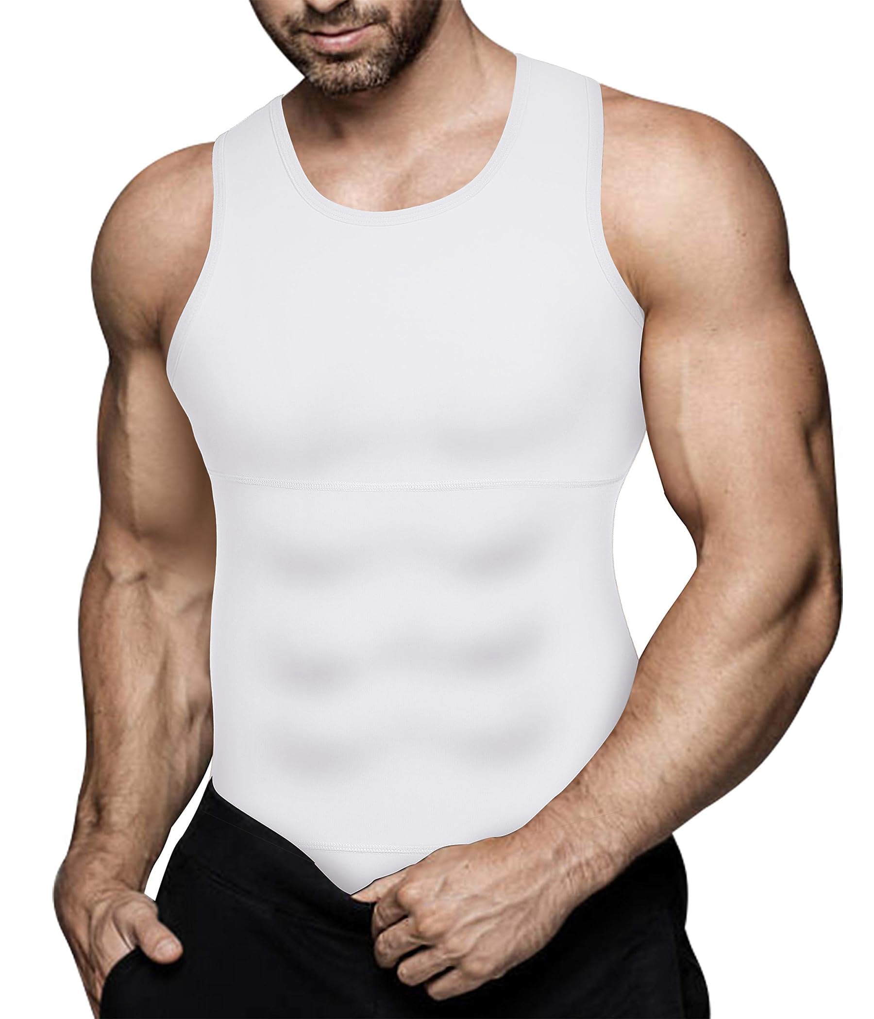 Mens Compression Shirt Slimming Body Shaper Vest Workout Tank Tops Abdomen