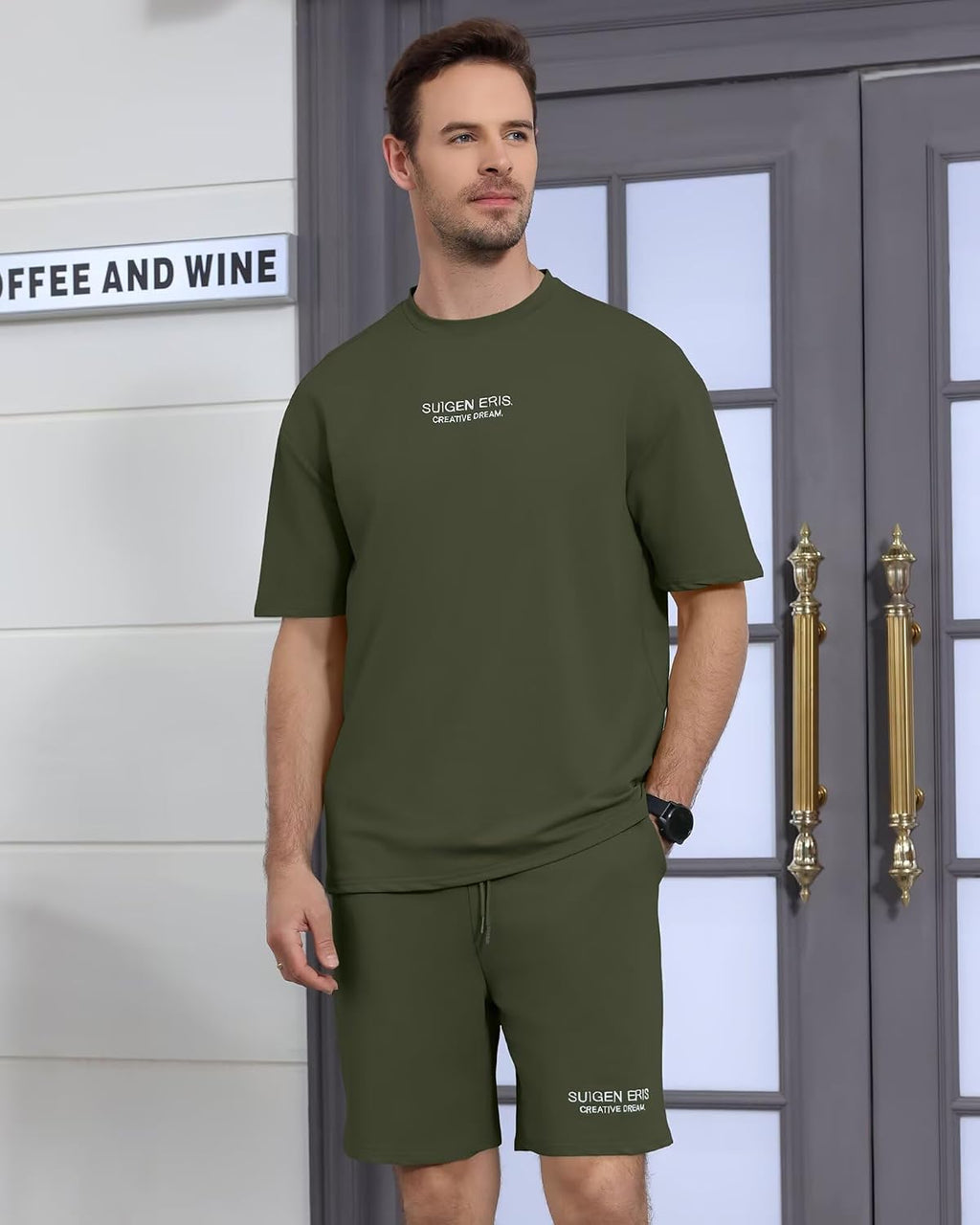 Men's 2 Piece Outfits Letter Drop Shoulder Tee Shirt Shorts Set