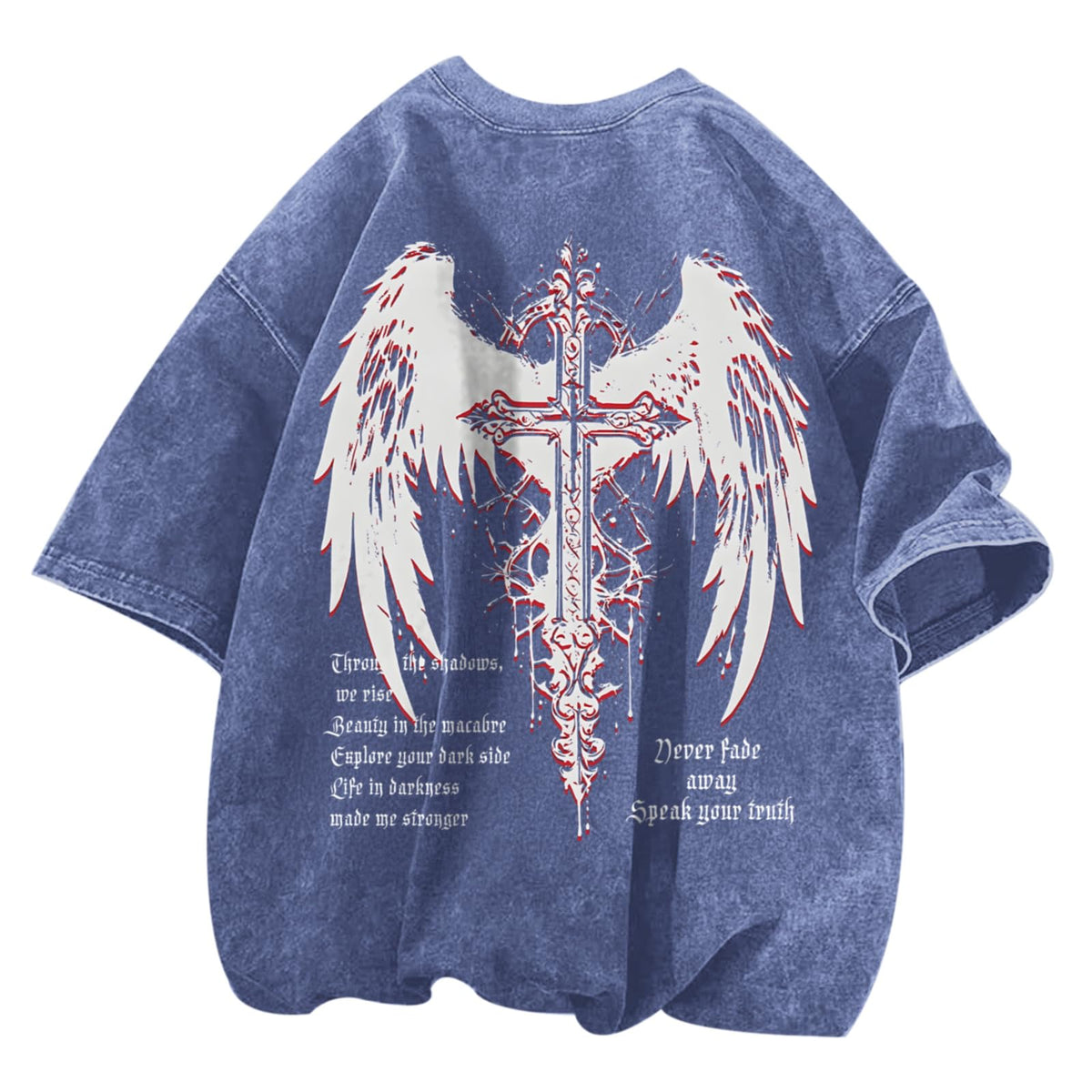 Vintage Goth Punk Shirts for Men Grunge Streetwear Oversized Tshirts Gothic Cross Y2k Graphic Tees Acid Wash T Shirt