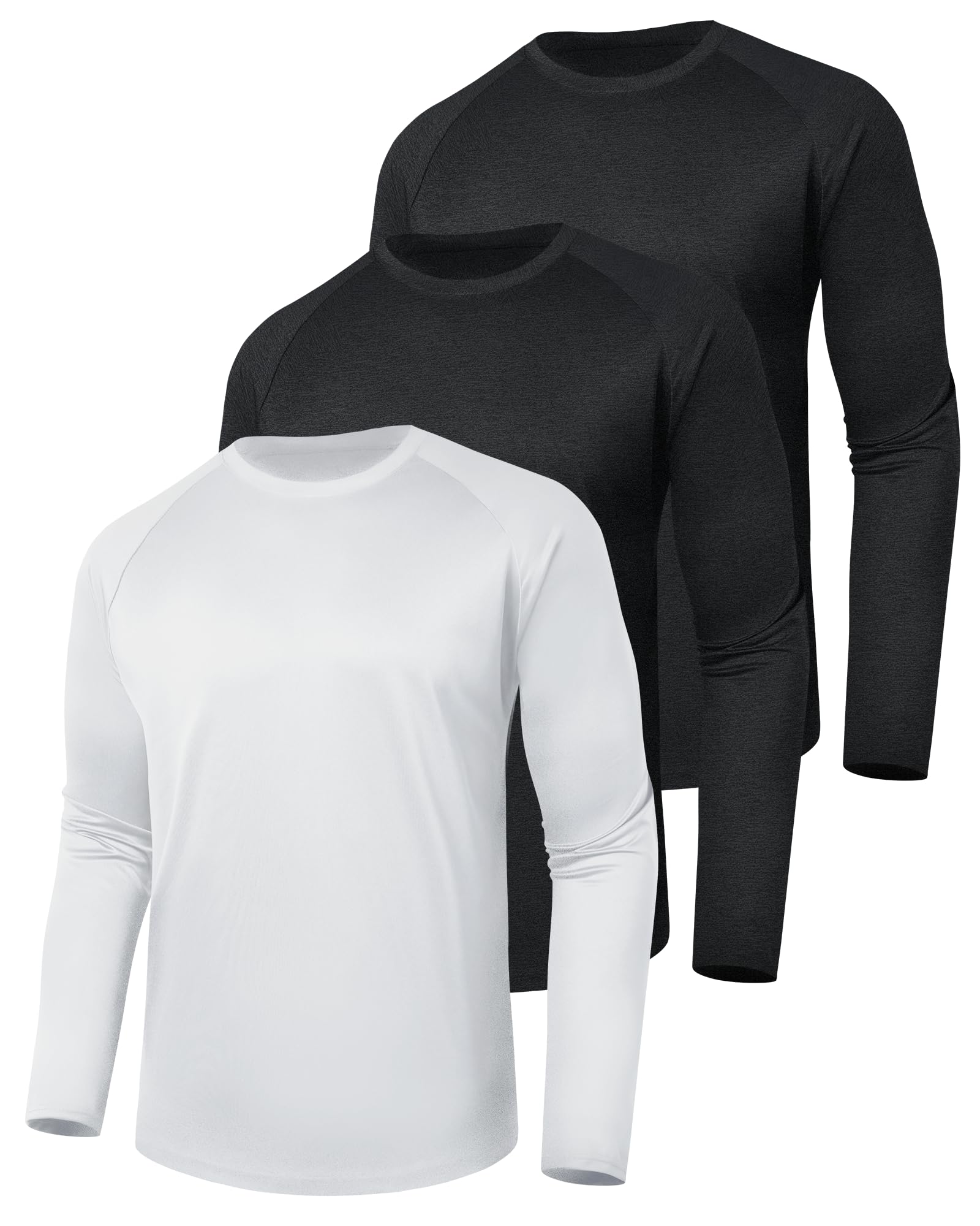 3 Pack Long Sleeve Shirts for Men - Quick Dry Moisture Wicking UV Sun Protection T-Shirts for Fishing Workout Athletic Gym