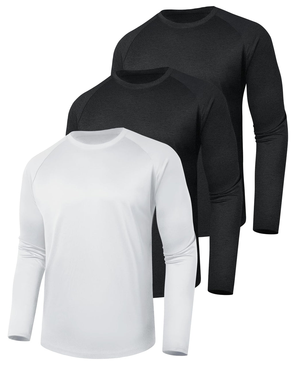 3 Pack Long Sleeve Shirts for Men - Quick Dry Moisture Wicking UV Sun Protection T-Shirts for Fishing Workout Athletic Gym