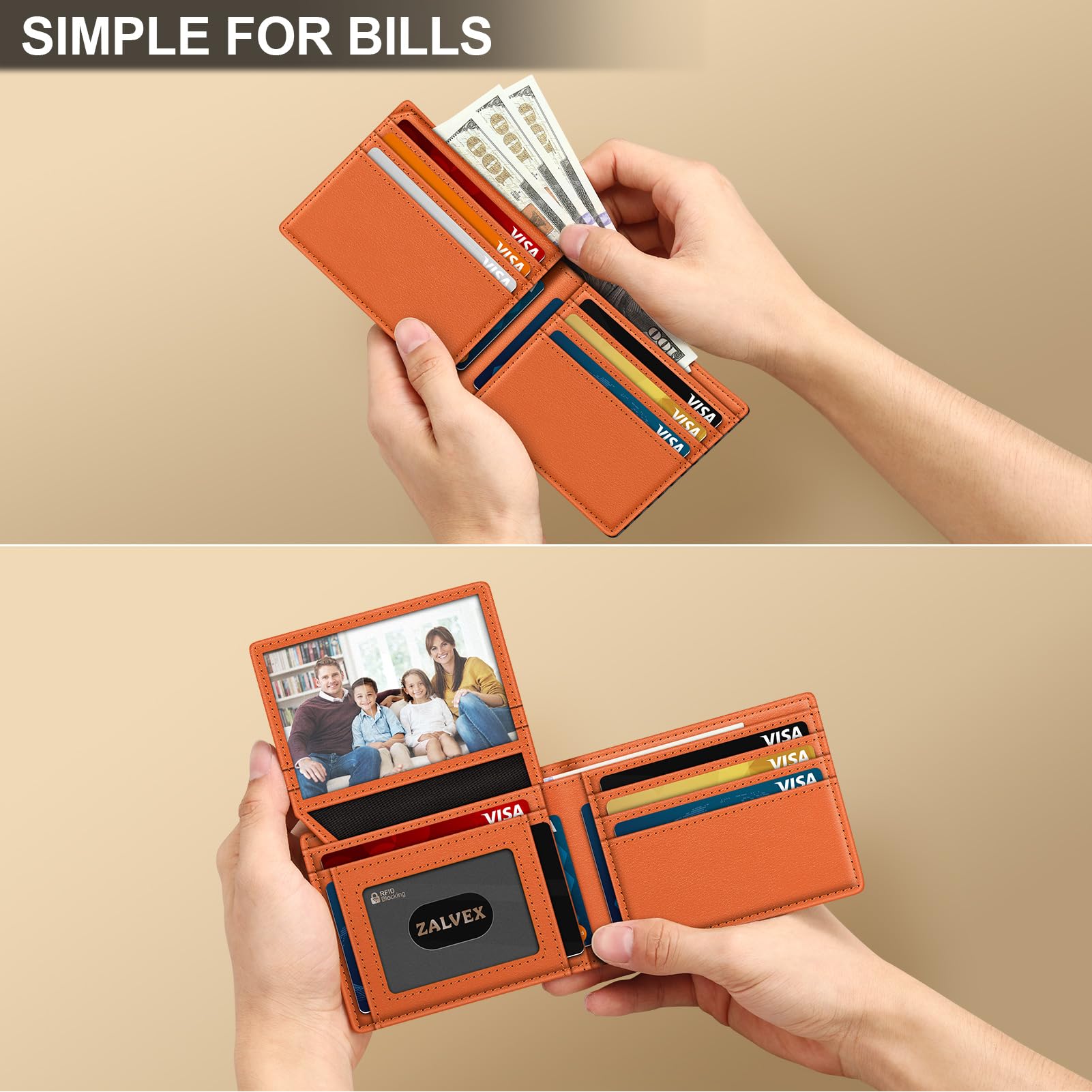 ZALVEX Wallet for Men Slim RFID Blocking Leather Credit Card Holder Wallet