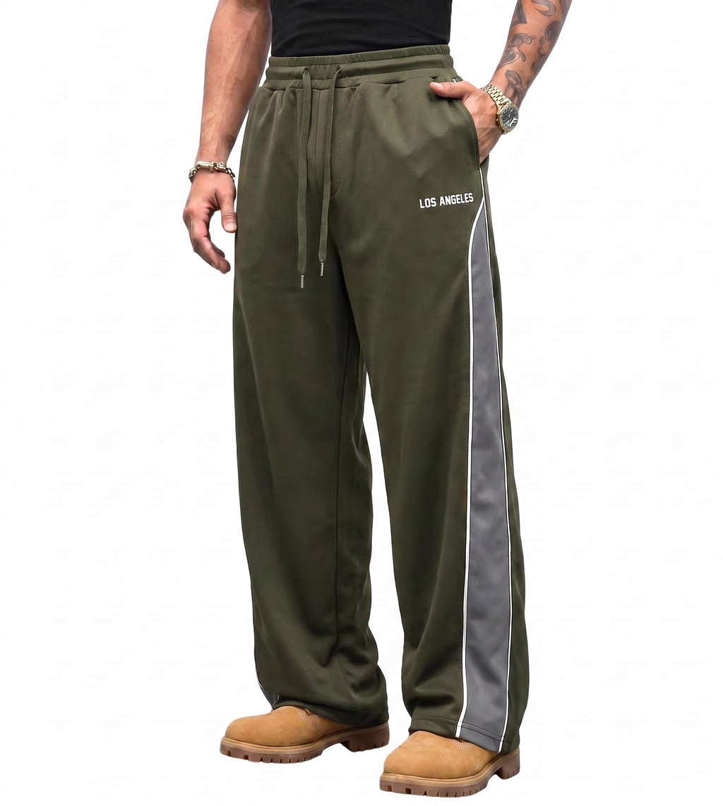 QJQ Men's Baggy Track Pants Casual Wide Leg Striped Side Sweatpants Drawstring Elastic Waist Y2k Streetwear