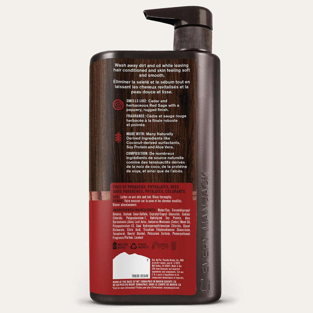 Every Man Jack 3-in-1 All Over Body Wash for Men, Cedar Red Sage, 2pk