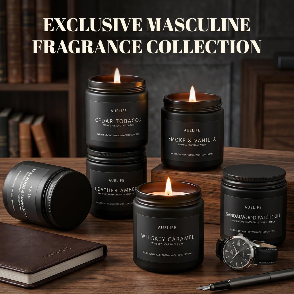 Auelife Candles for Men Gift Set, 4 Pack Soy Wax, Masculine