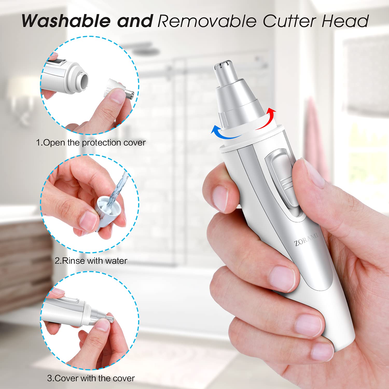Ear and Nose Hair Trimmer Clipper - 2026 Professional Painless Eyebrow & Facial Hair Trimmer for Men Women,Battery-Operated Trimmer with IPX7 Waterproof,Dual Edge Blades for Easy Cleansing Black