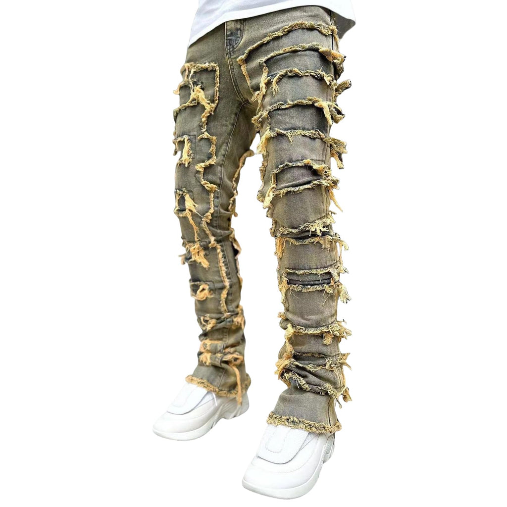 YEOU Men's Stacked Skinny Jeans - Y2K Harajuku Style Ripped Denim Pants with High Waist