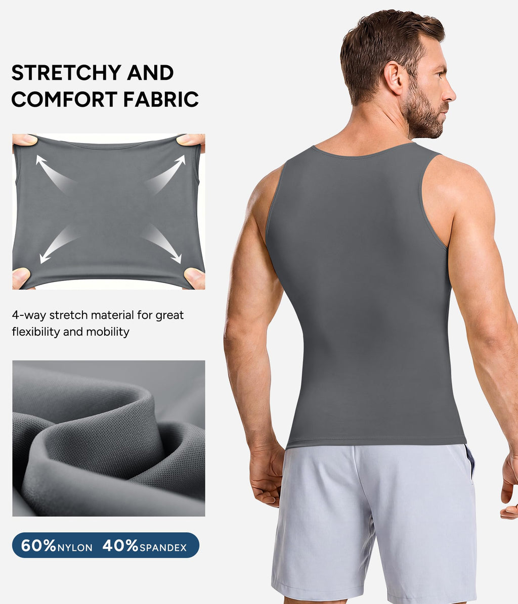 Mens Compression Shirt Slimming Body Shaper Vest Workout Tank Tops Abdomen