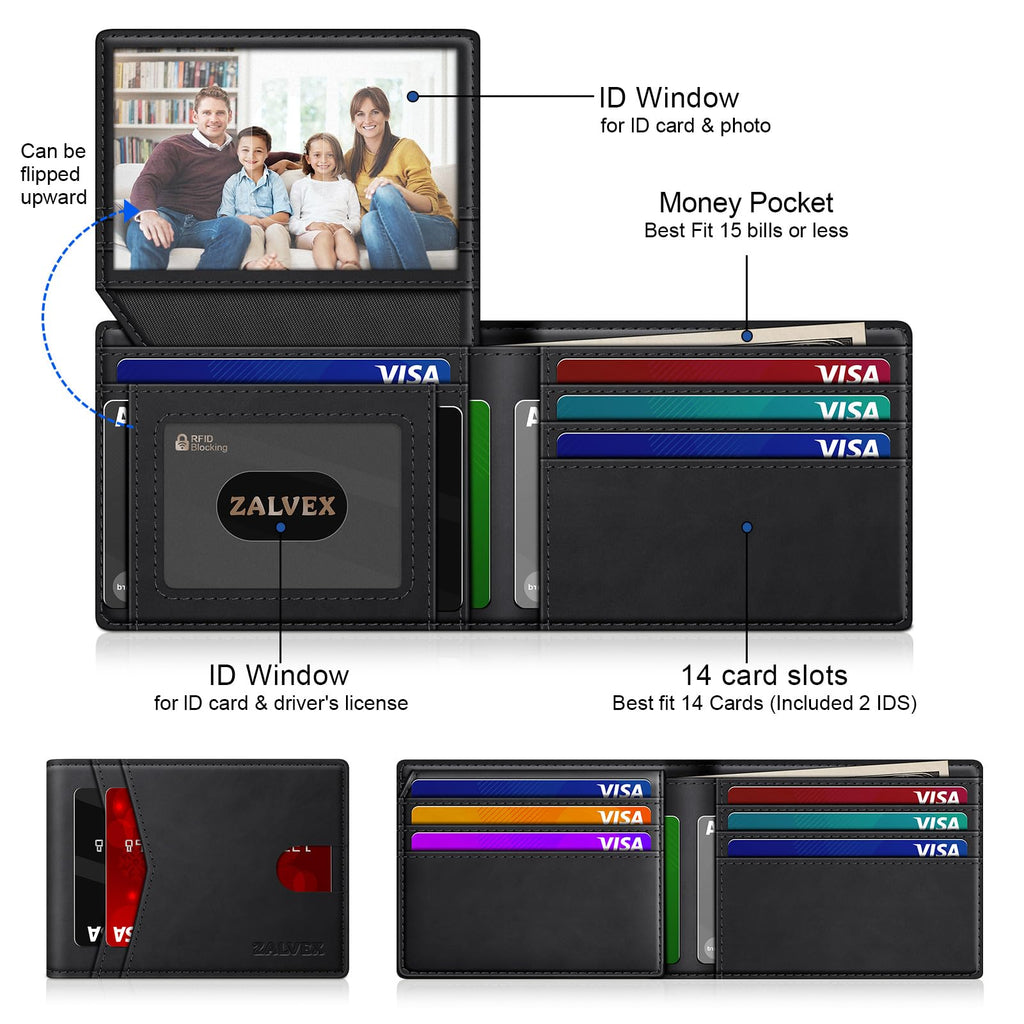 ZALVEX Wallet for Men Slim RFID Blocking Leather Credit Card Holder Wallet