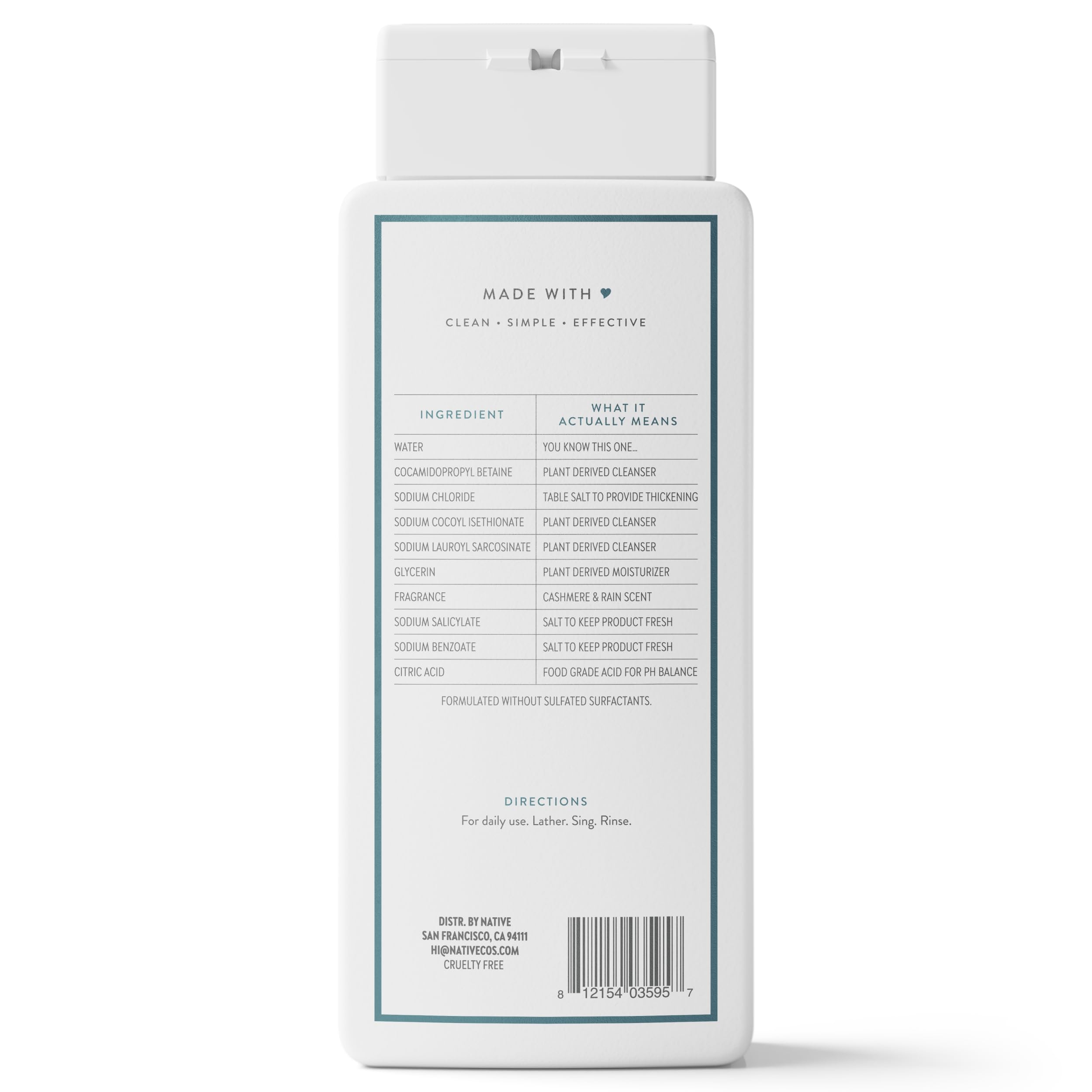 Native Clean Body Wash, Gentle & pH-balanced for Sensitive Skin, 24-Hr Freshness for Men & Women, Vegan & Cruelty-Free, Free of Sulfates, Parabens & Phthalates, Sea Salt & Cedar, 18 fl oz