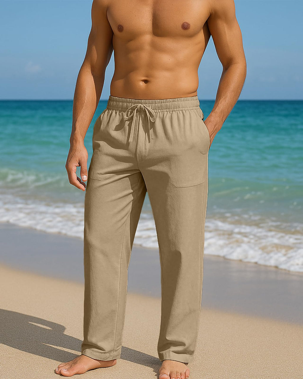 PIDOGYM Mens Cotton Linen Pants Beach Casual Pajama Pants with Pockets