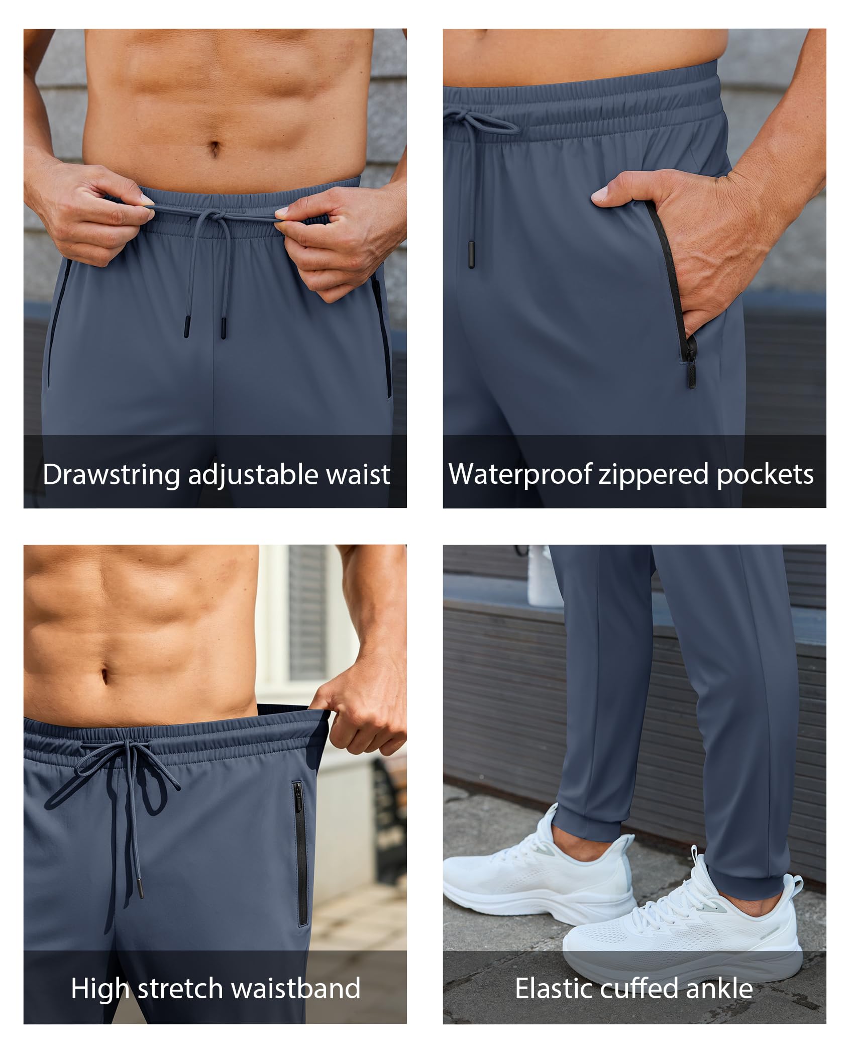 Mens Sweatpants with Zipper Pockets Lightweight Athletic Joggers for Workout Running Gym Track Casual Wear
