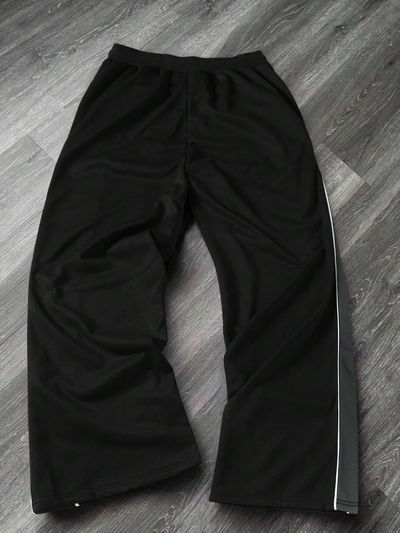 QJQ Men's Baggy Track Pants Casual Wide Leg Striped Side Sweatpants Drawstring Elastic Waist Y2k Streetwear