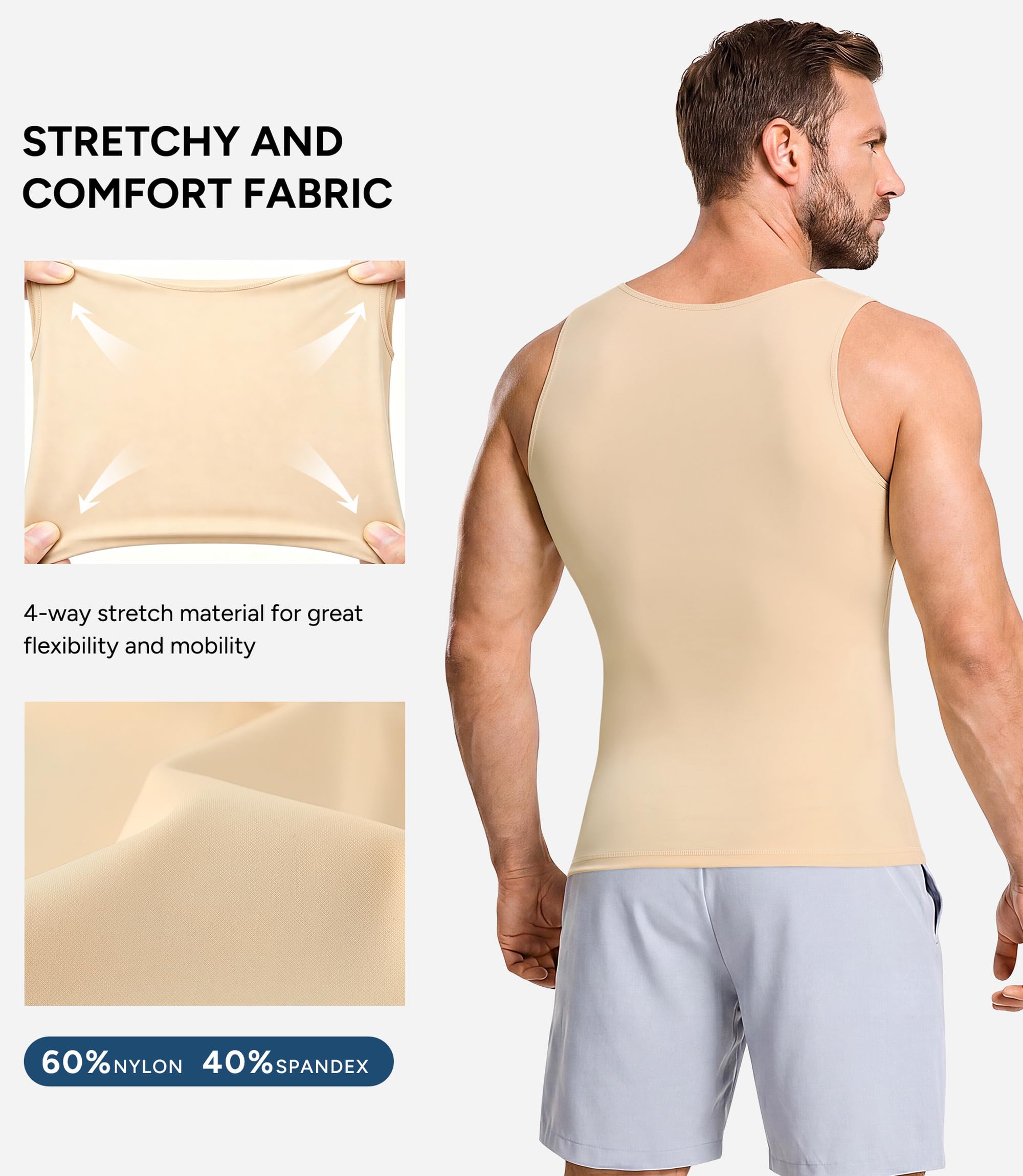 Mens Compression Shirt Slimming Body Shaper Vest Workout Tank Tops Abdomen
