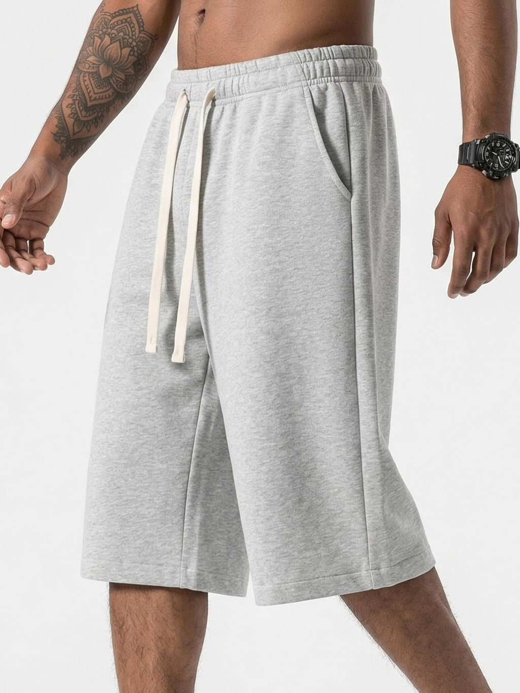 ZUY Men's Baggy Sweat Shorts Cotton Long Below Knee Fleece Capri Shorts 11" Athletic Casual 3/4 Pants with Pockets