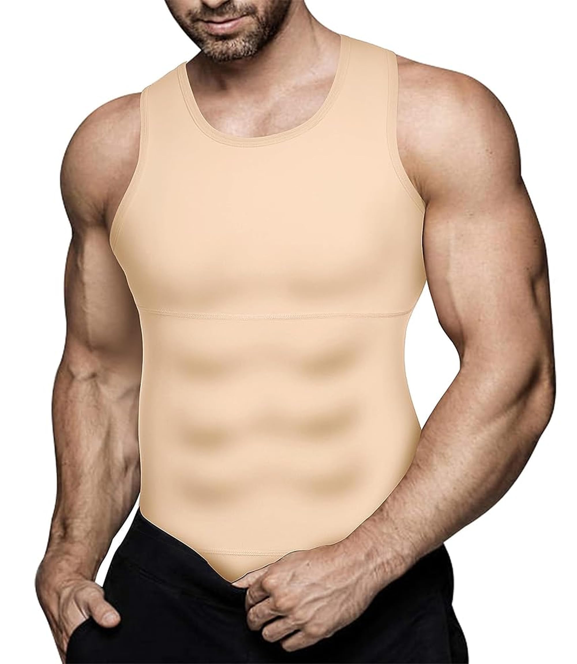Mens Compression Shirt Slimming Body Shaper Vest Workout Tank Tops Abdomen