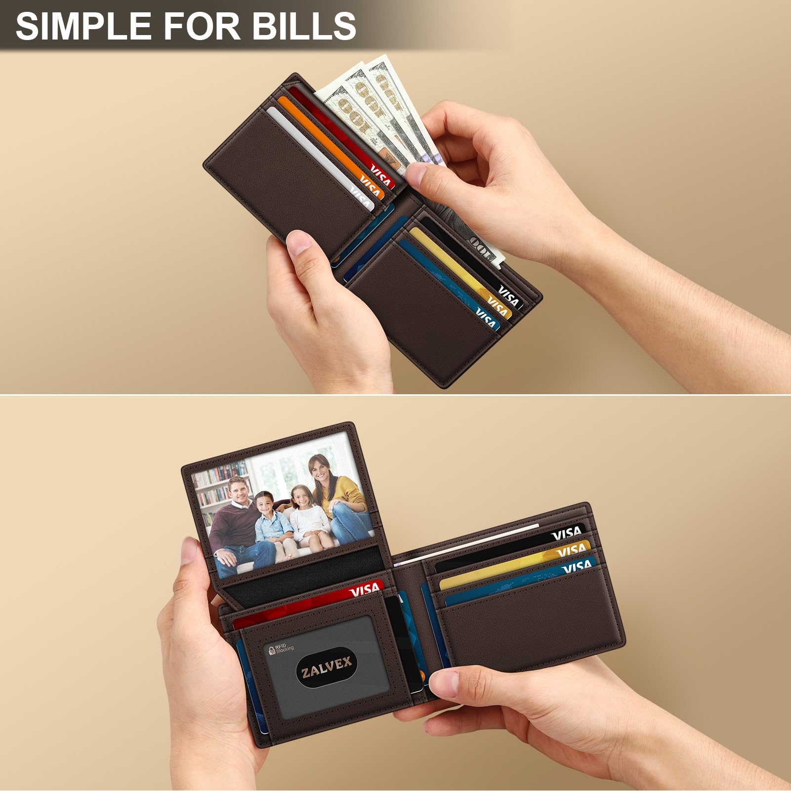 ZALVEX Wallet for Men Slim RFID Blocking Leather Credit Card Holder Wallet