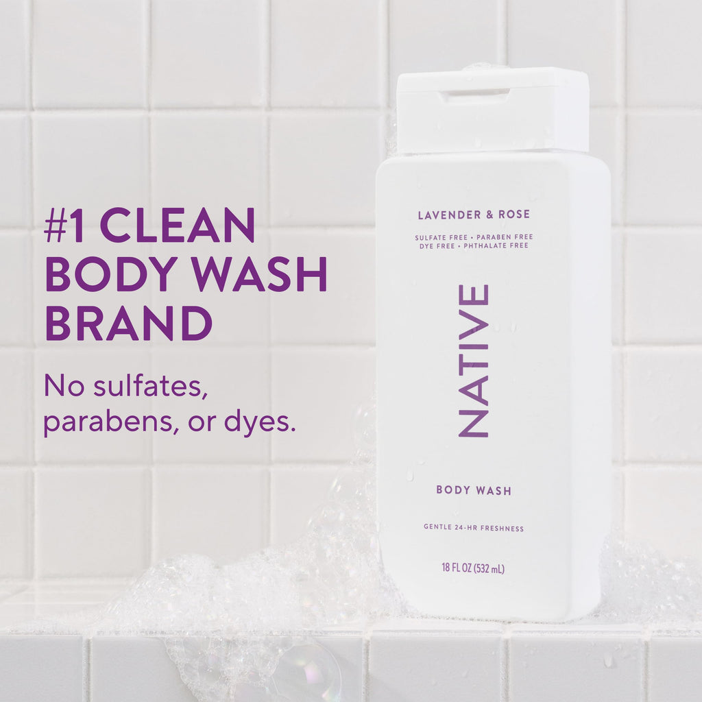 Native Clean Body Wash, Gentle & pH-balanced for Sensitive Skin, 24-Hr Freshness for Men & Women, Vegan & Cruelty-Free, Free of Sulfates, Parabens & Phthalates, Sea Salt & Cedar, 18 fl oz