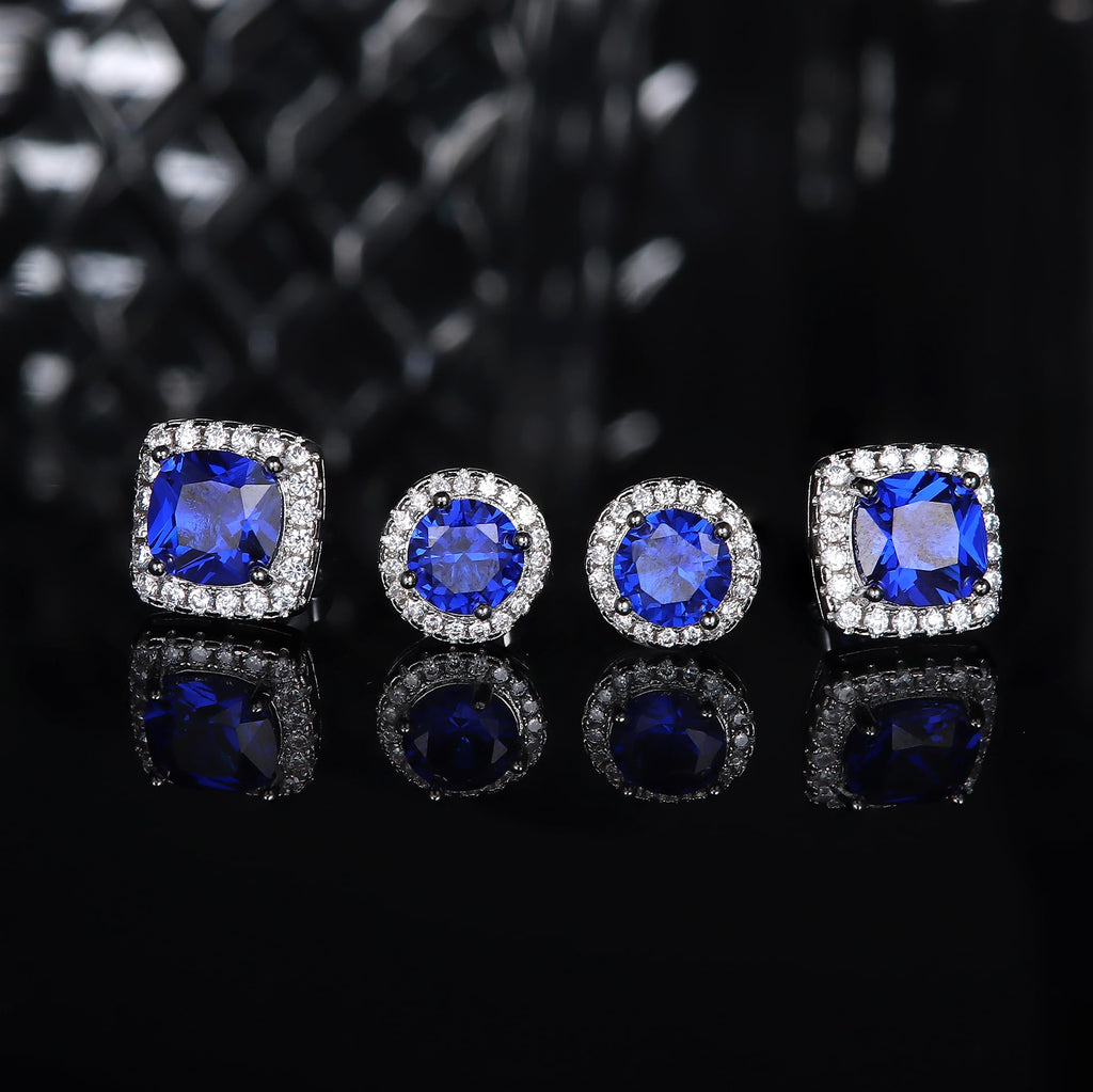 18K Gold Plated Halo Stud Earrings 925 Sterling Silver Cubic Zirconia Stud Earrings Round Square Diamonique Stud Earrings Set for Women Men