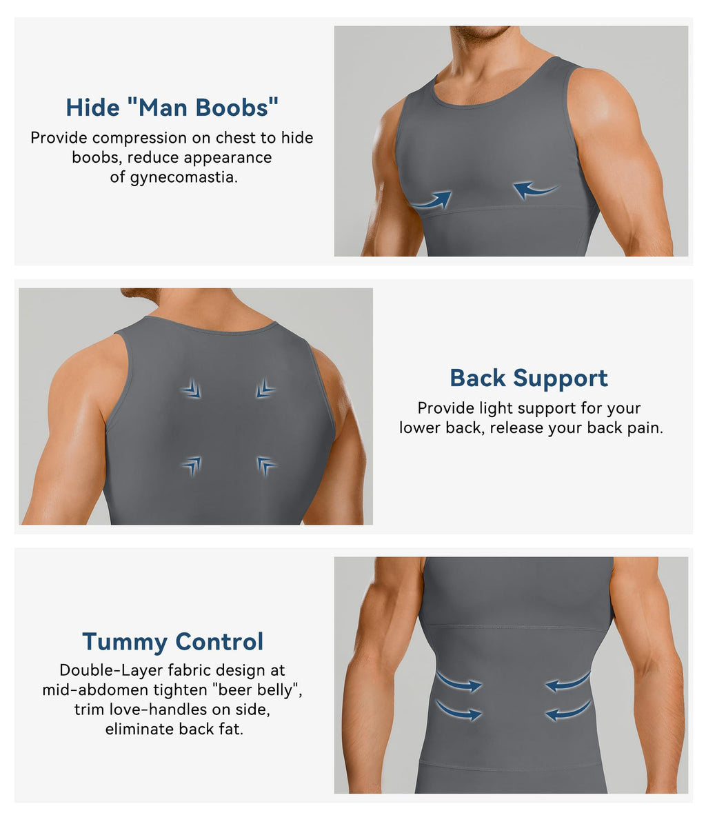 Mens Compression Shirt Slimming Body Shaper Vest Workout Tank Tops Abdomen
