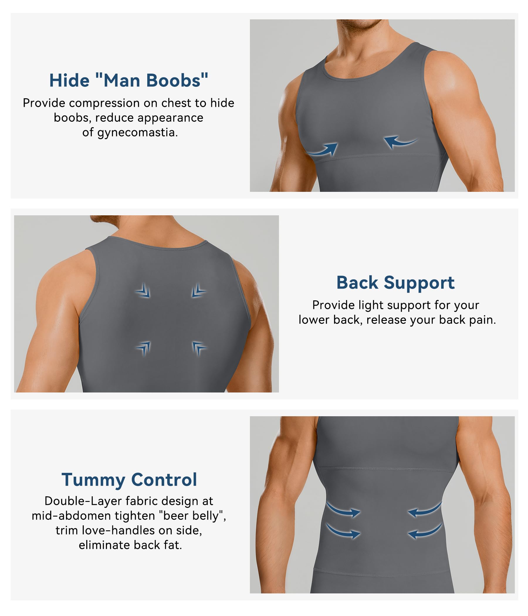 Mens Compression Shirt Slimming Body Shaper Vest Workout Tank Tops Abdomen