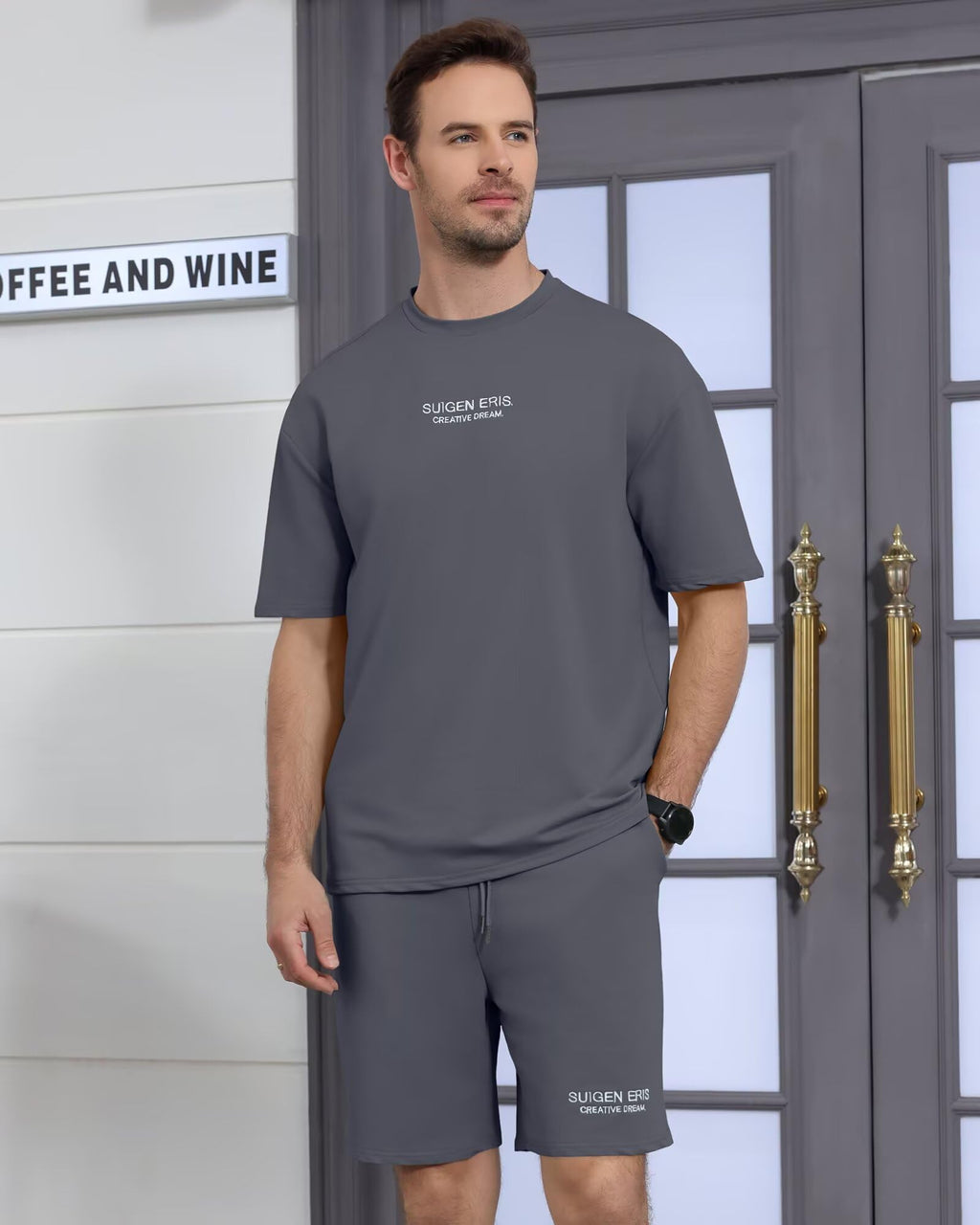 Men's 2 Piece Outfits Letter Drop Shoulder Tee Shirt Shorts Set