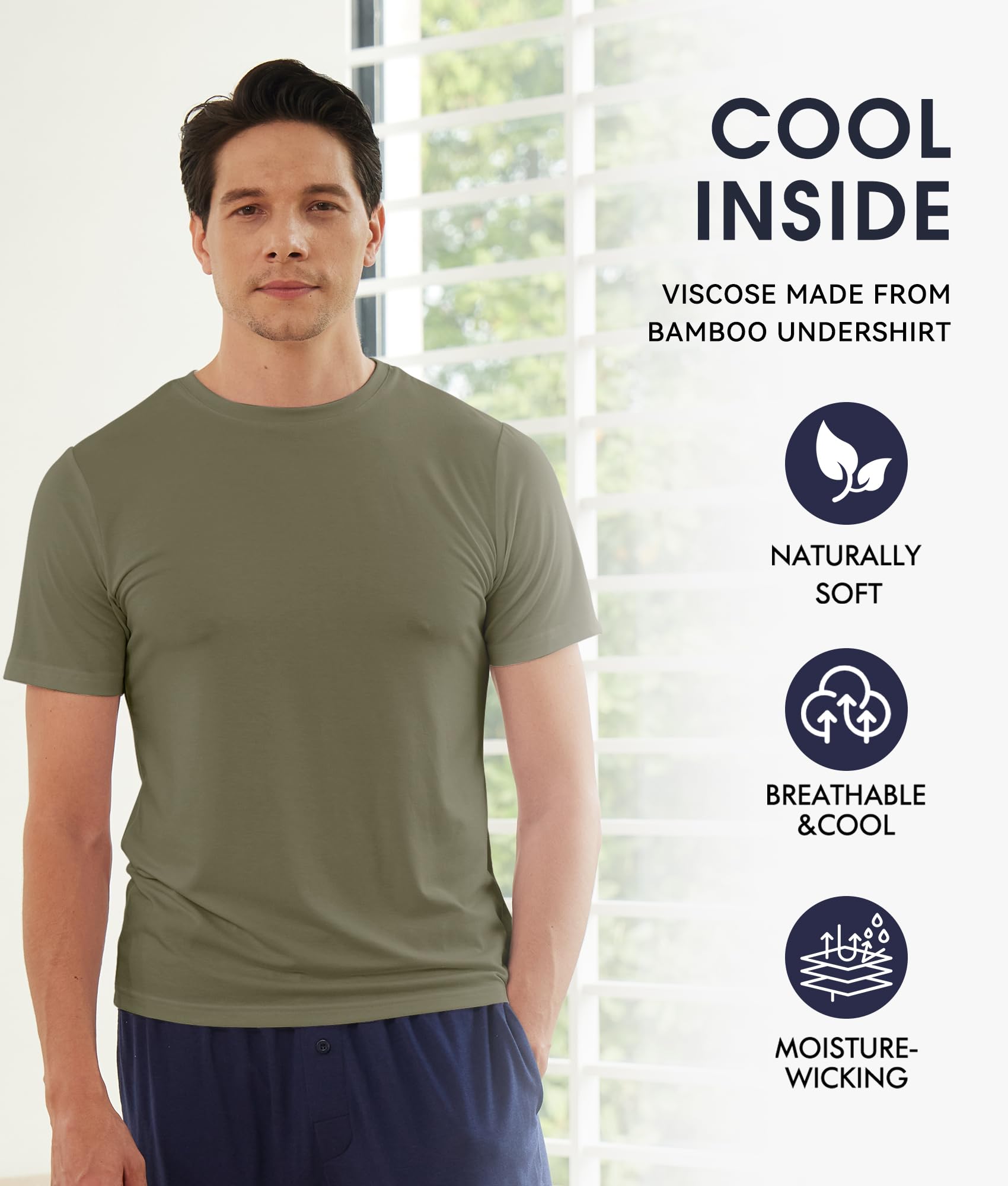 BAMBOO COOL Men's Undershirts Moisture Wicking Crewneck T Shirts 6 Pack