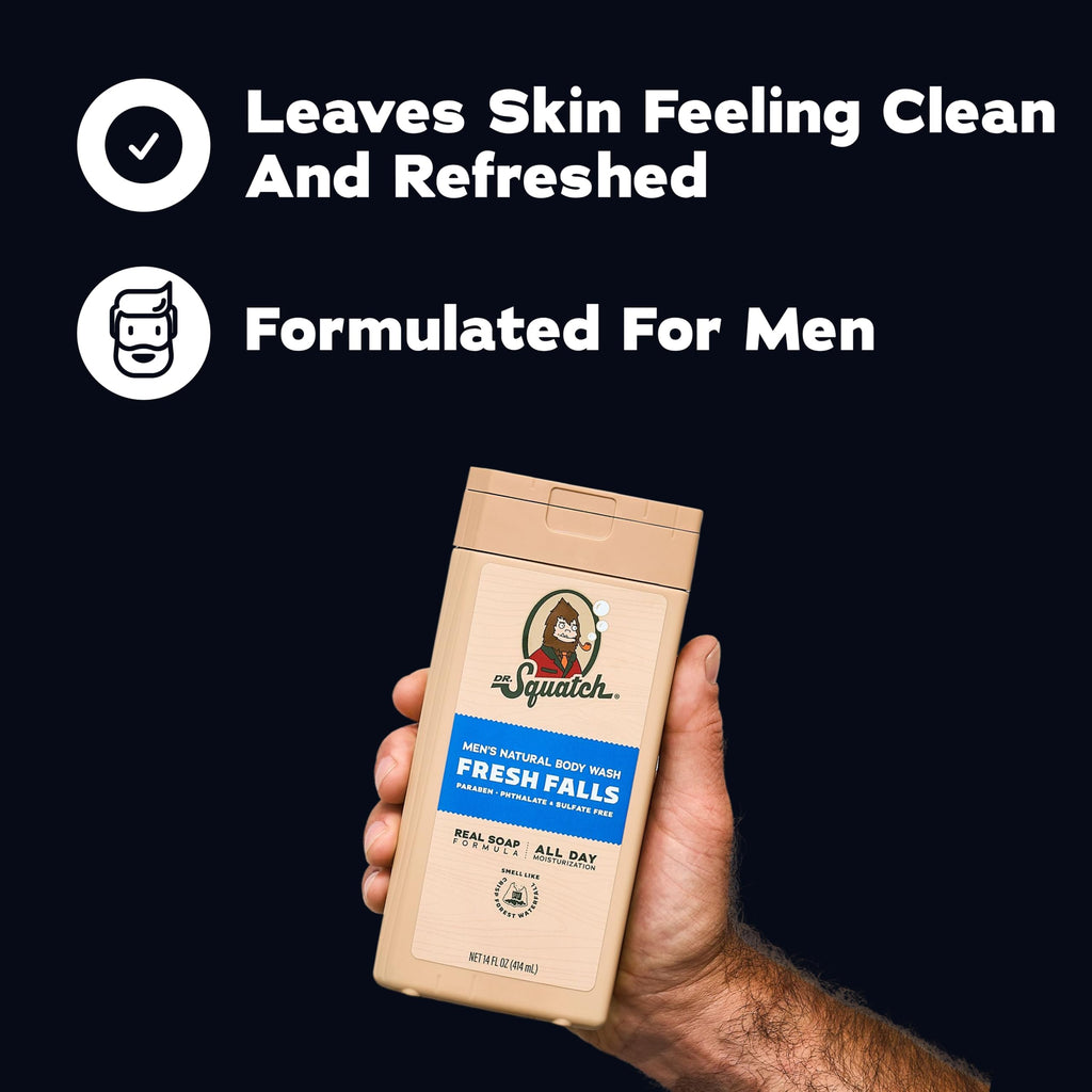 Dr. Squatch Natural Men's Body Wash Shower Gel - Cleansing, Nourishing, Long Lasting Scent, Moisturizing Body Wash for Men - Birchwood Breeze + Rainforest Rapids (14 oz, 2-Pack)