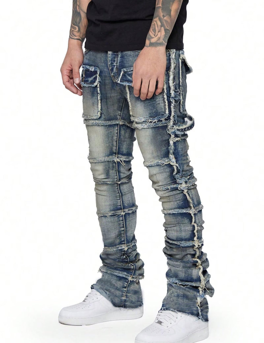 YEOU Men's Stacked Skinny Jeans - Y2K Harajuku Style Ripped Denim Pants with High Waist