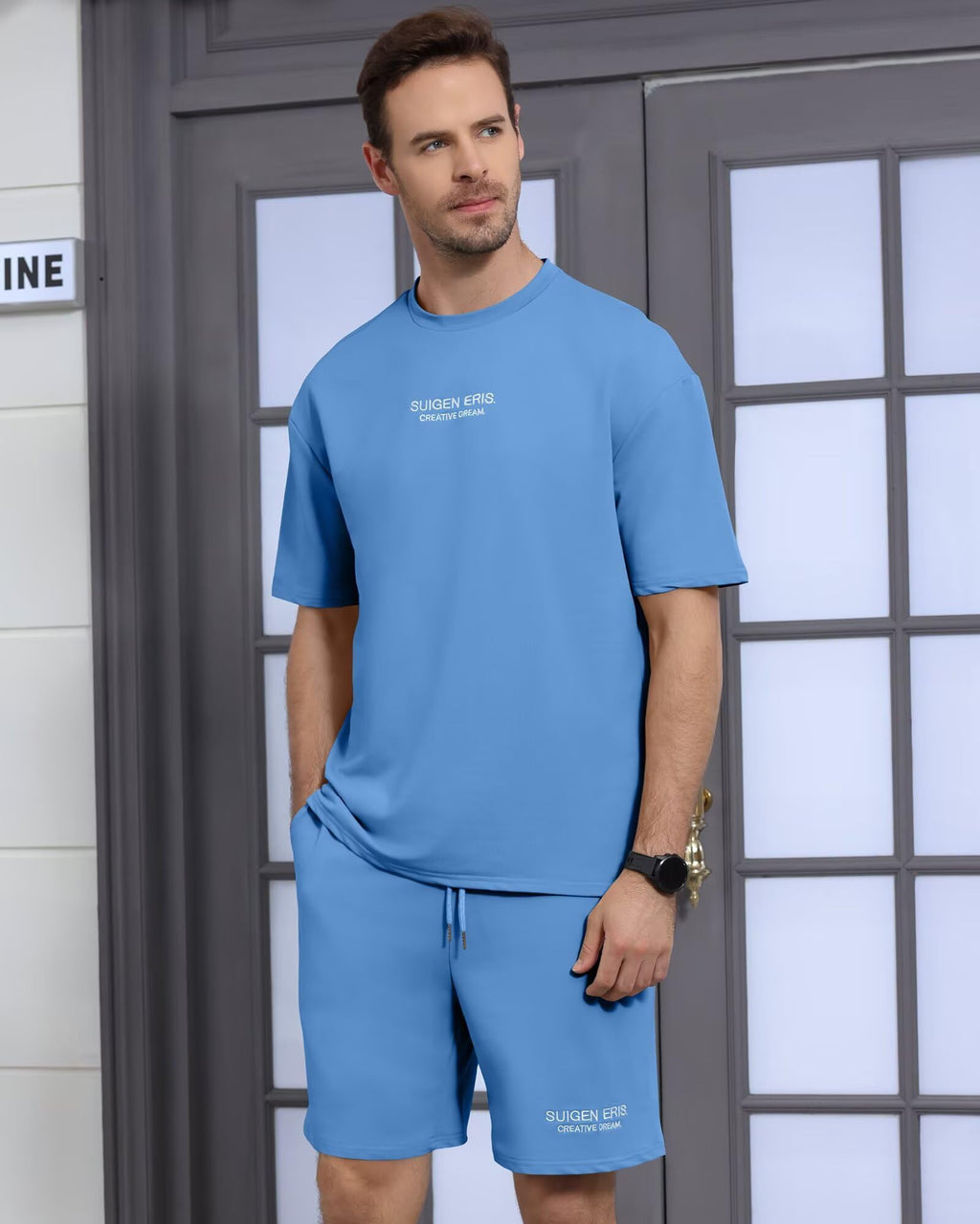 Men's 2 Piece Outfits Letter Drop Shoulder Tee Shirt Shorts Set