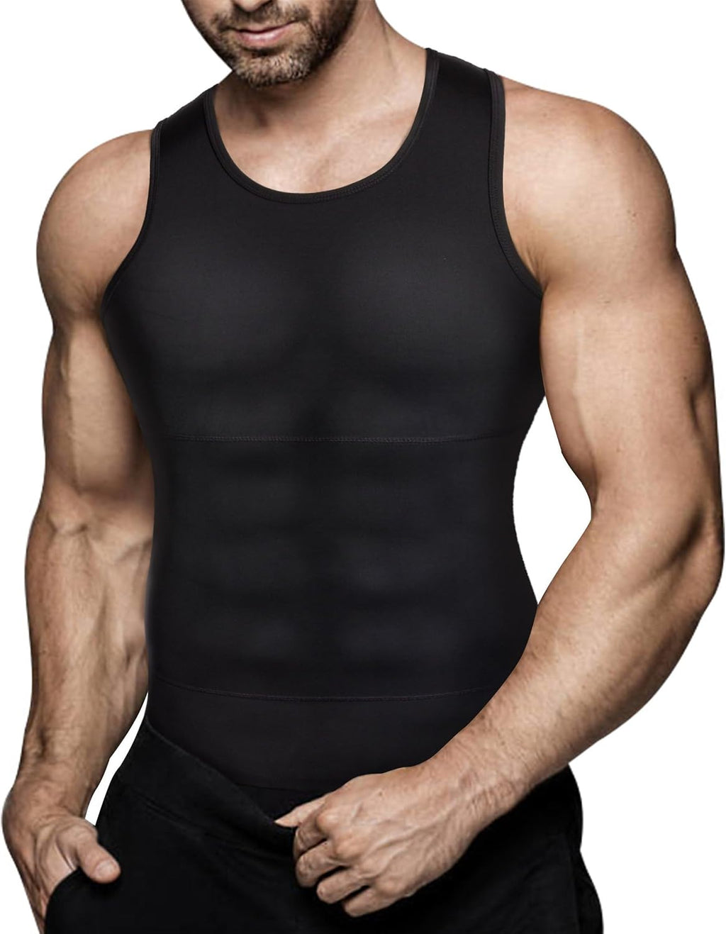 Mens Compression Shirt Slimming Body Shaper Vest Workout Tank Tops Abdomen