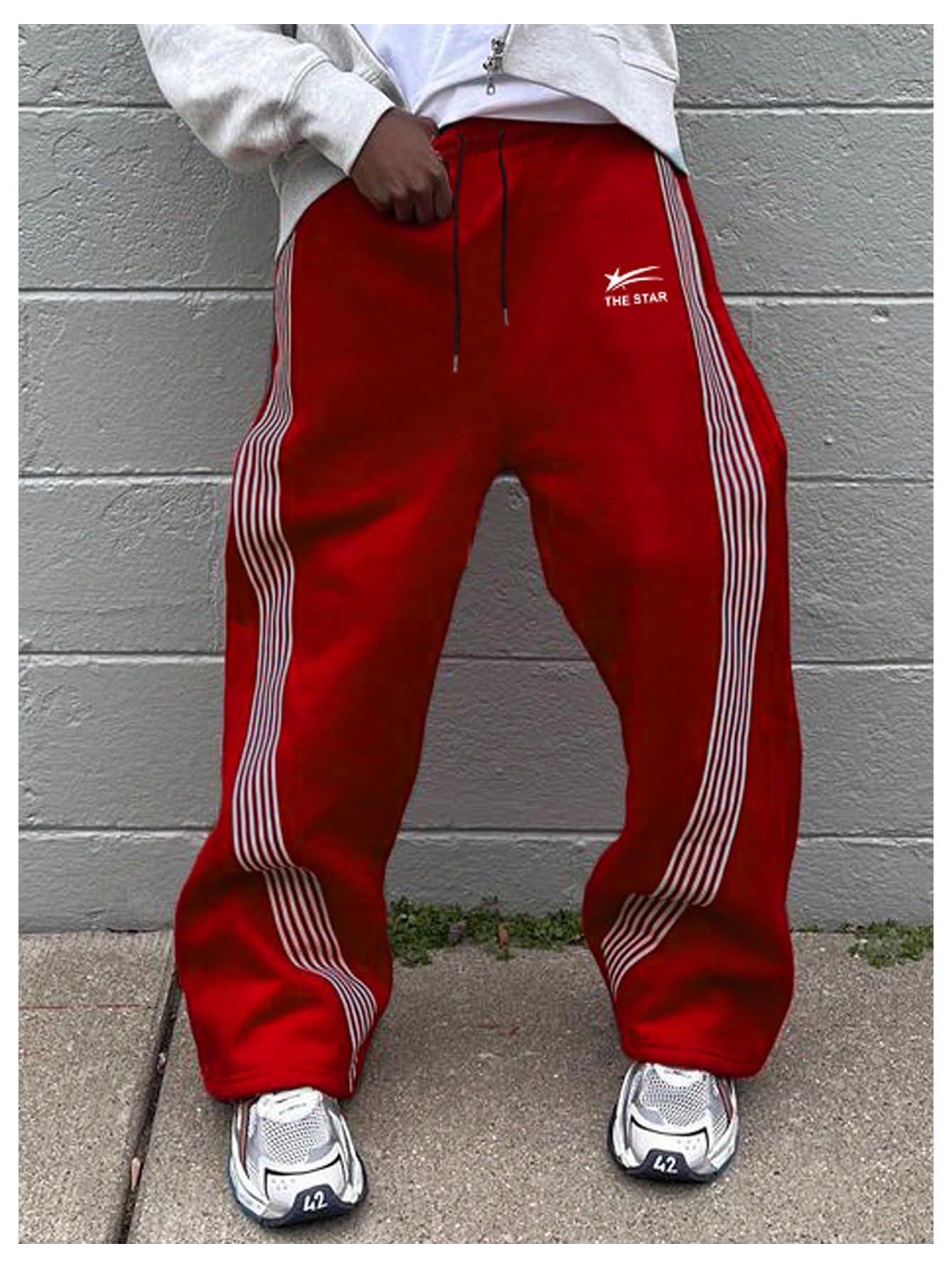 SHENHE Men's Y2k Graphic Track Striped Parachute Wide Leg Sweatpants
