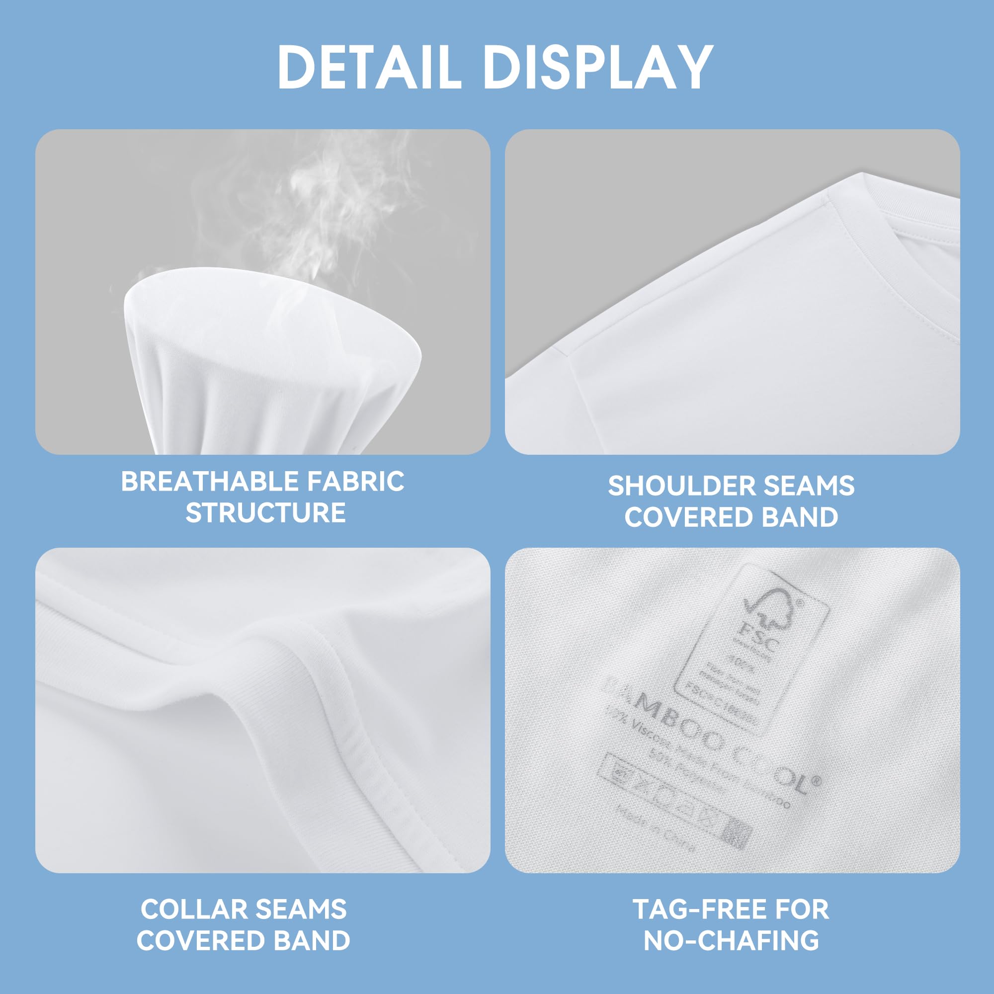 BAMBOO COOL Men's Undershirts Moisture Wicking Crewneck T Shirts 6 Pack