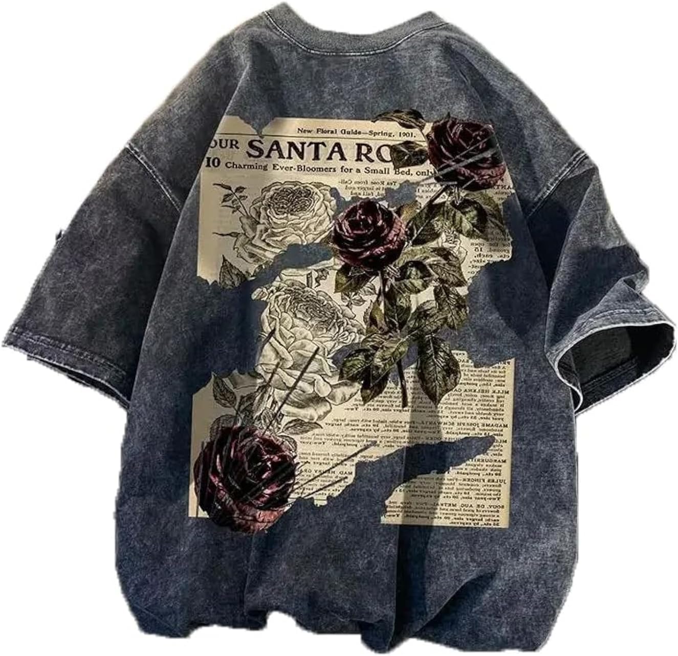 Dynict Unisex Y2k T-Shirt Rose Letter Print Oversized Graphic Tees Short Sleeve Gothic T-Shirts Grunge Clothes