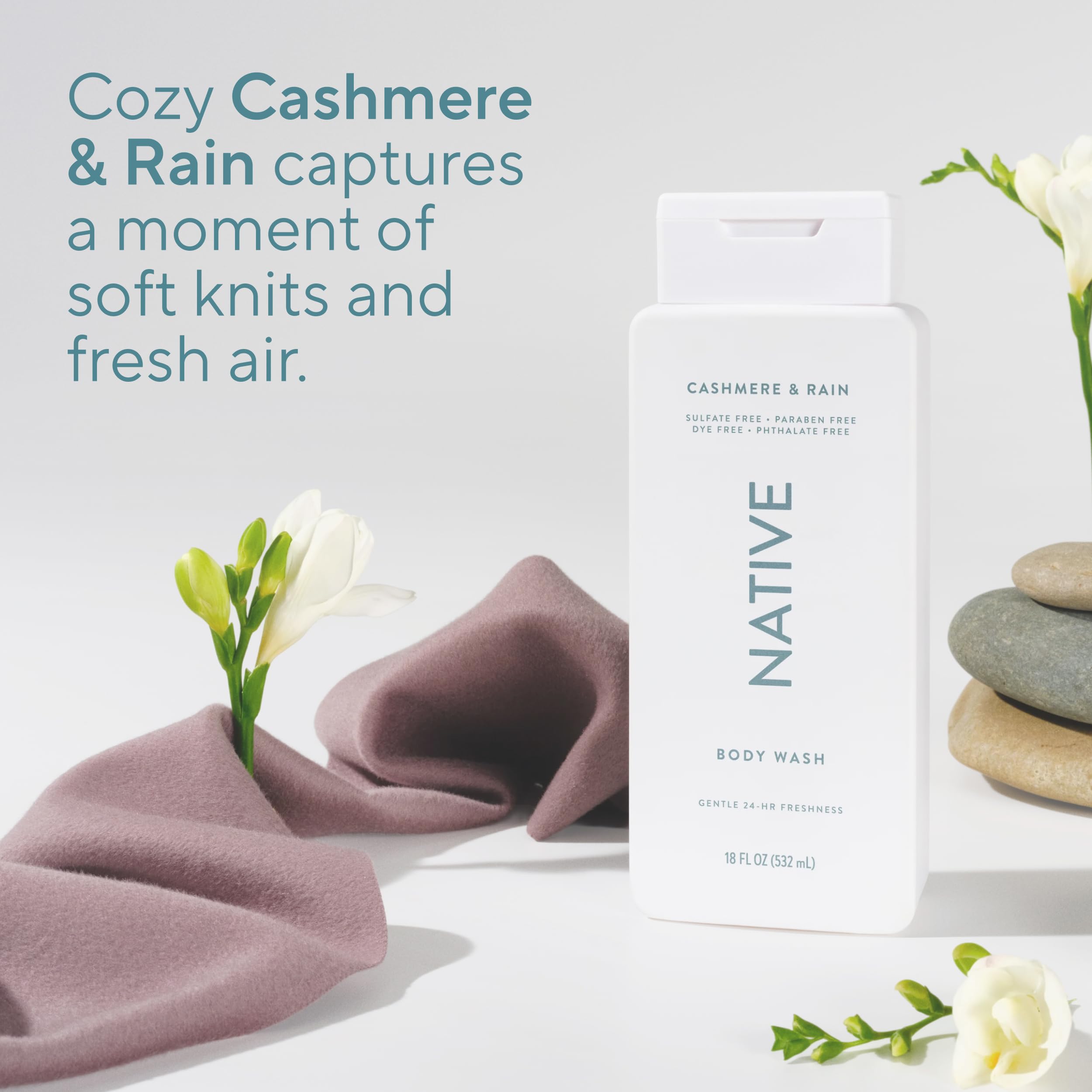 Native Clean Body Wash, Gentle & pH-balanced for Sensitive Skin, 24-Hr Freshness for Men & Women, Vegan & Cruelty-Free, Free of Sulfates, Parabens & Phthalates, Sea Salt & Cedar, 18 fl oz