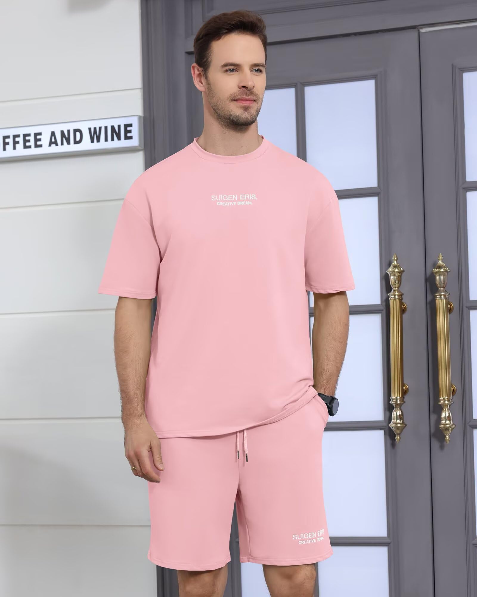Men's 2 Piece Outfits Letter Drop Shoulder Tee Shirt Shorts Set