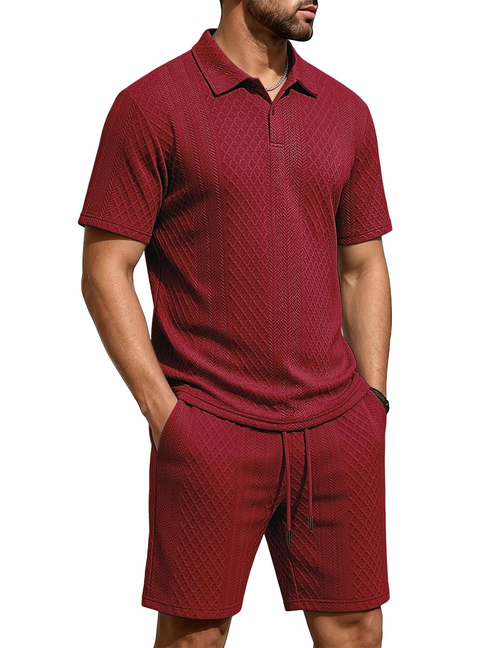Men's 2 Pieces Outfits Casual Polo Shirt and Shorts Set Collar Athletic Jogging Summer Tracksuit