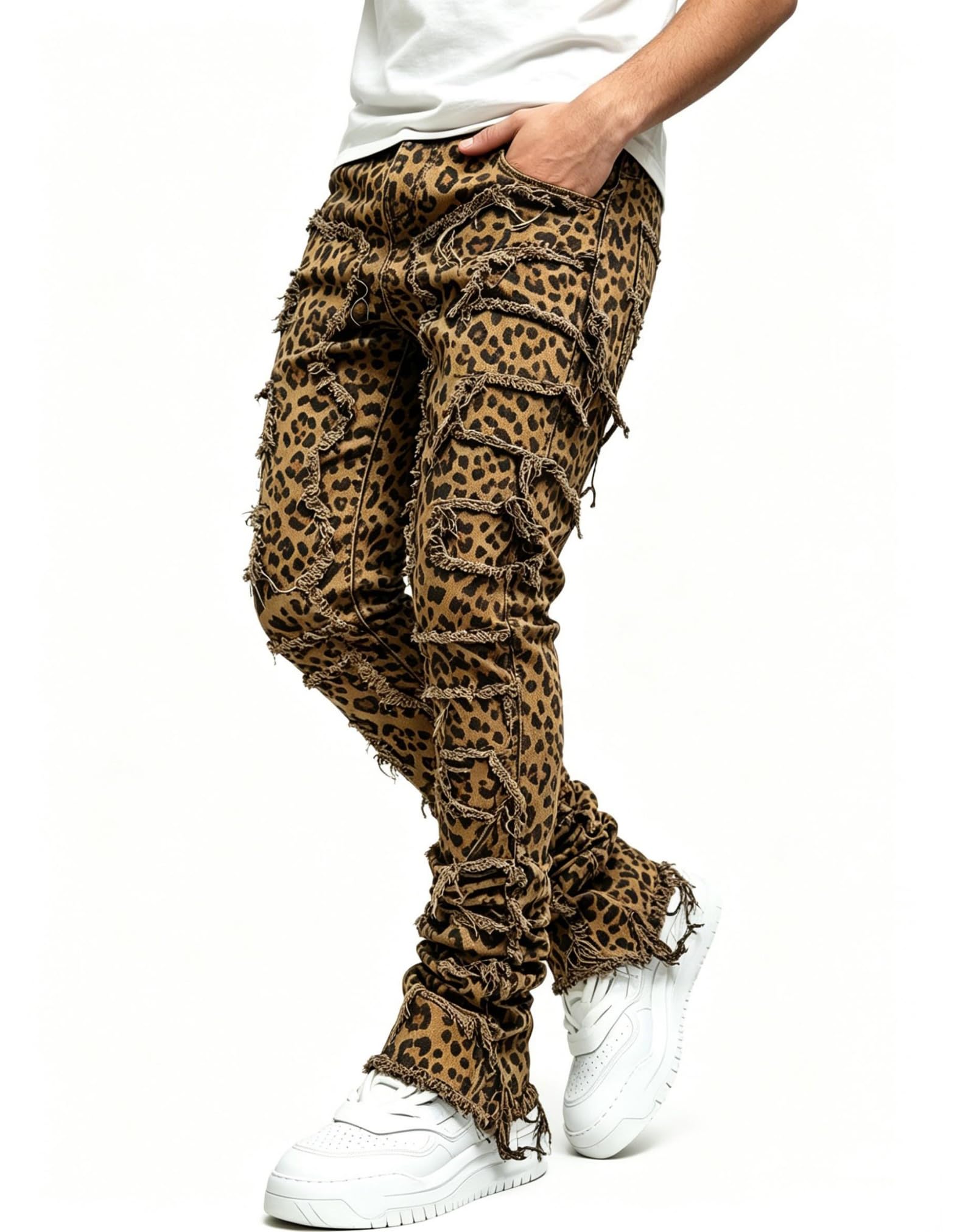 YEOU Men's Stacked Skinny Jeans - Y2K Harajuku Style Ripped Denim Pants with High Waist