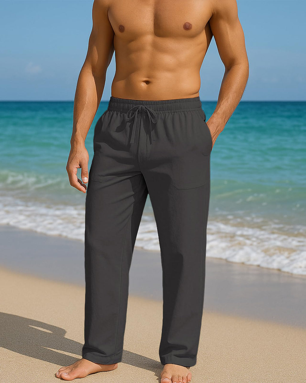 PIDOGYM Mens Cotton Linen Pants Beach Casual Pajama Pants with Pockets