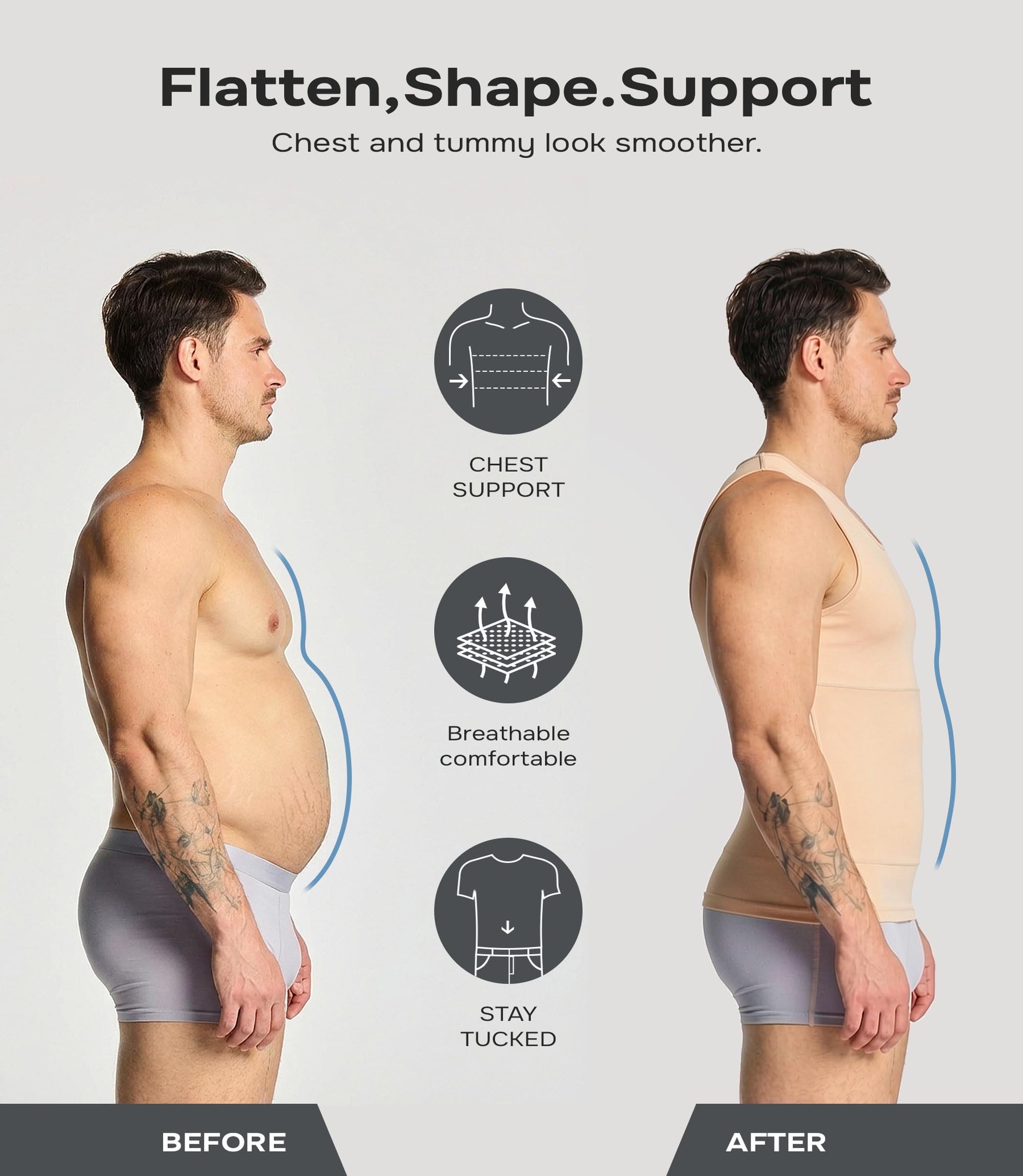 Mens Compression Shirt Slimming Body Shaper Vest Workout Tank Tops Abdomen
